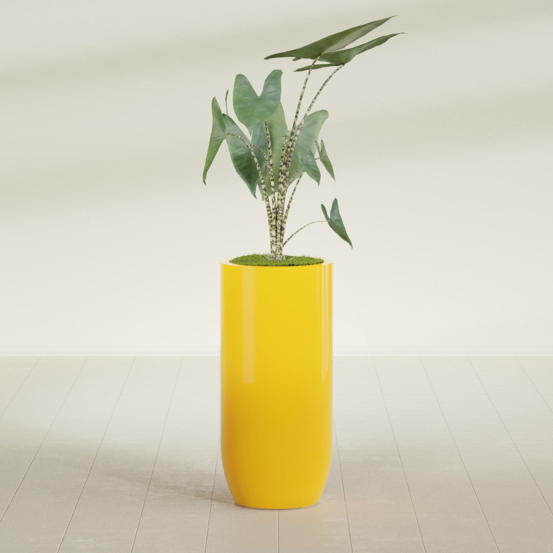 Saint Tropez Large Tall Round Fiberglass Planter - 20 in x 20 in x 43 in - Gloss Saffron - Gloss Saffron,20 in x 20 in x 43 in