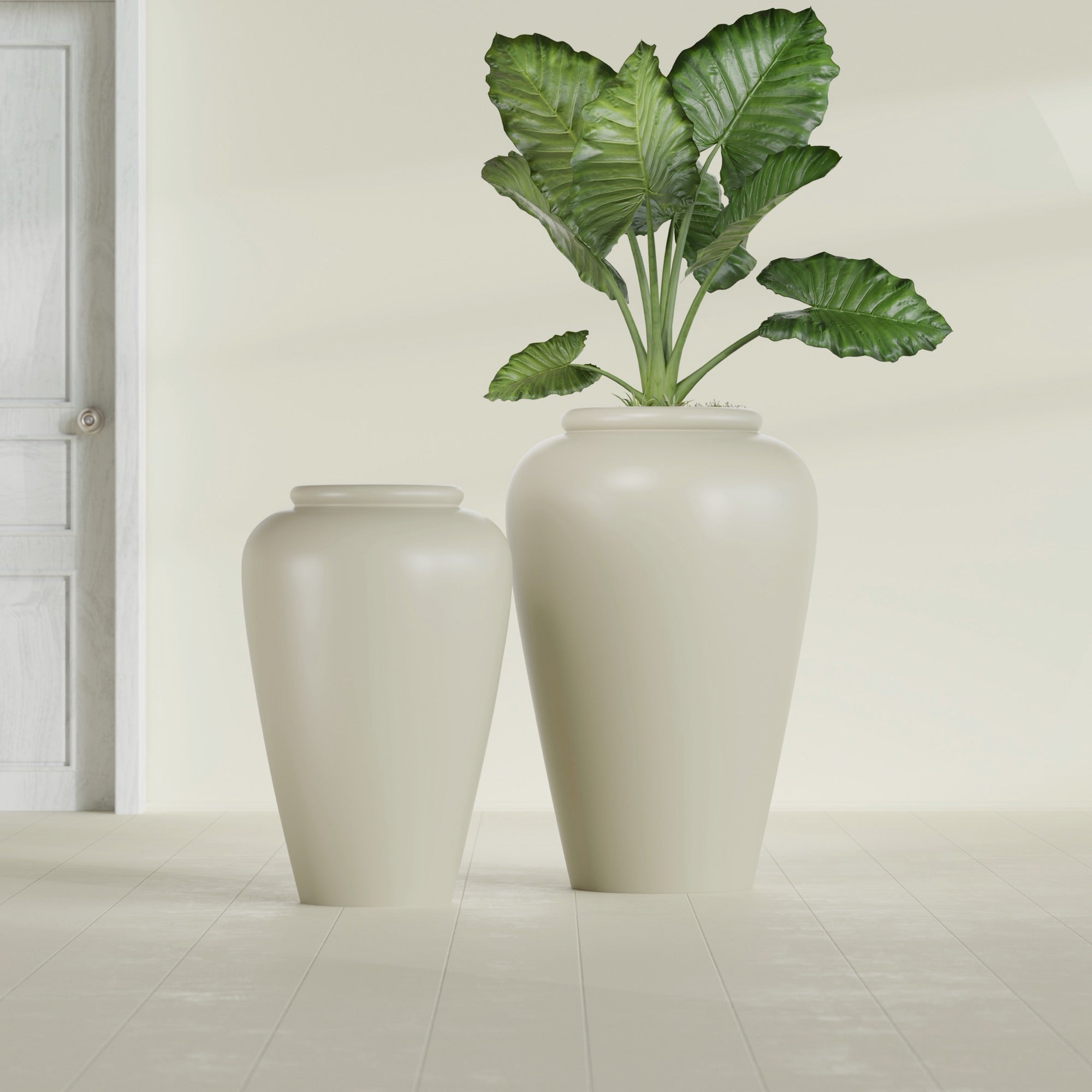 Bara Jar Large Round Fiberglass Planter - 20 in x 20 in x 31 in - Satin Beige - Satin Beige,20 in x 20 in x 32 in