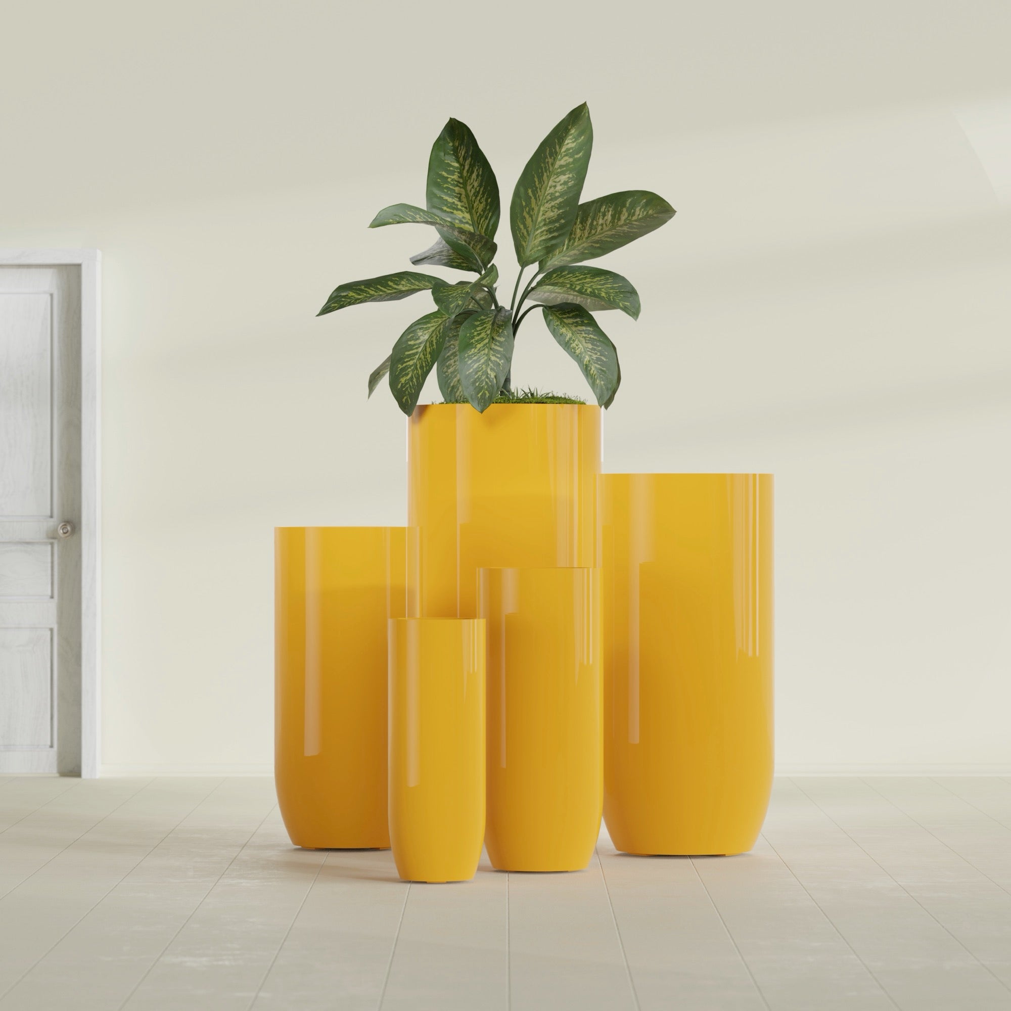 Saint Tropez Extra Large Tall Round Fiberglass Planter - 24 in x 24 in x 50 in - Gloss Saffron - Gloss Saffron,24 in x 24 in x 50 in