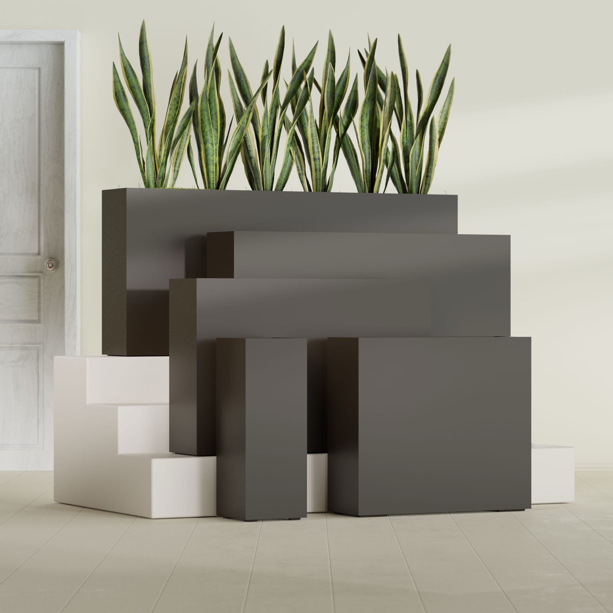 Delray Large Tall Rectangle Fiberglass Planter - 12 in x 12 in x 32 in - Matte Brown - Matte Brown,12 in x 12 in x 32 in