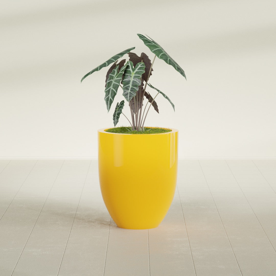 Valencia Medium Round Fiberglass Planter - 20 in x 20 in x 23 in - Gloss Saffron - Gloss Saffron,20 in x 20 in x 23 in
