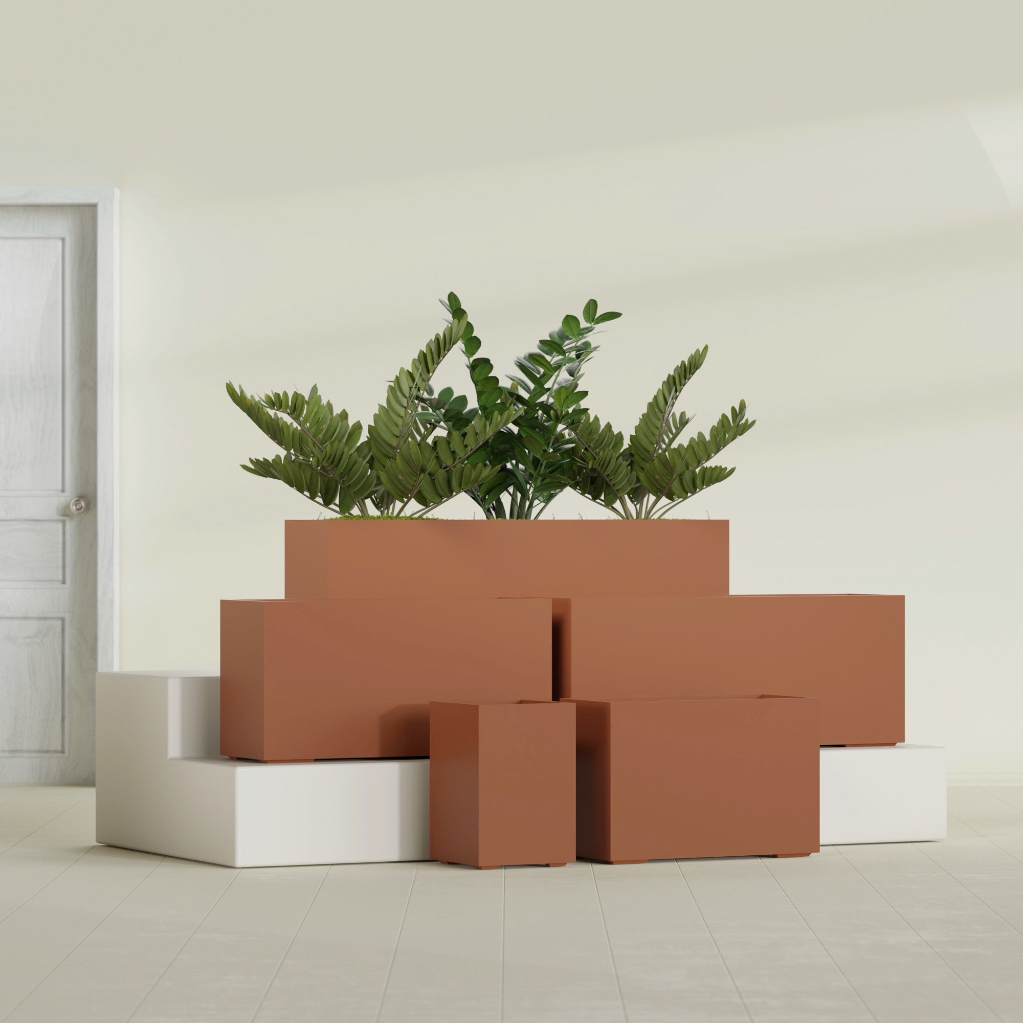 Tolga Medium Rectangle Fiberglass Planter - 16 in x 16 in x 24 in - Matte Terracotta - Matte Terracotta,16 in x 16 in x 24 in