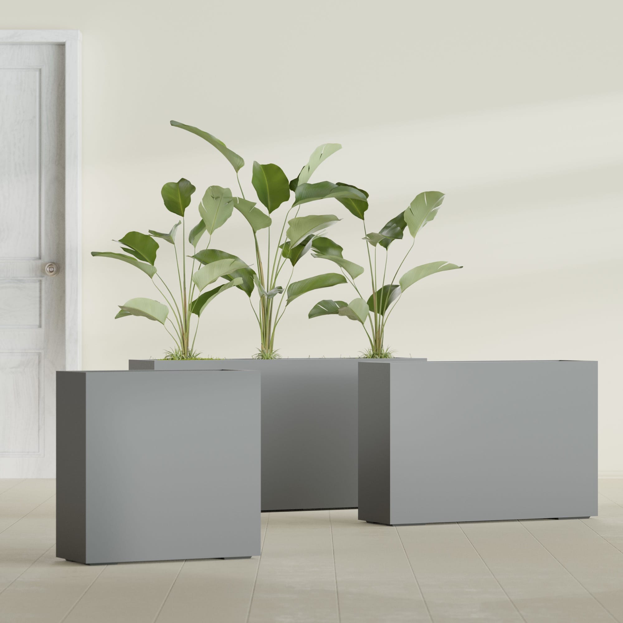 Milano Extra Large Narrow Rectangle Fiberglass Planter - 48 in x 10 in x 24 in - Metallic Gunmetal - Metallic Gunmetal,48 in x 10 in x 24 in