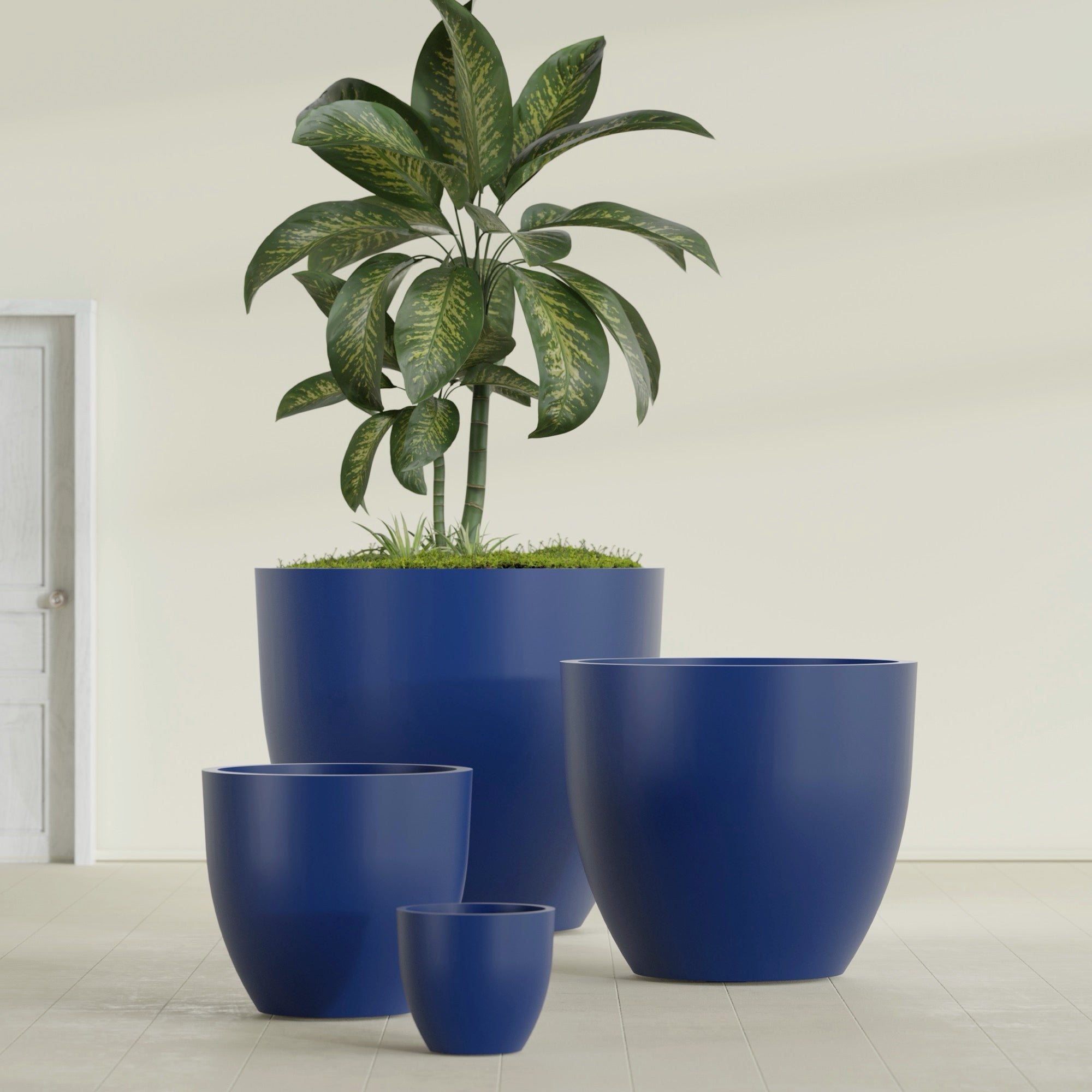 Wannsee Extra Large Round Fiberglass Planter - 50 in x 50 in x 44 in - Matte Cobalt Blue - Matte Cobalt Blue,50 in x 50 in x 44 in