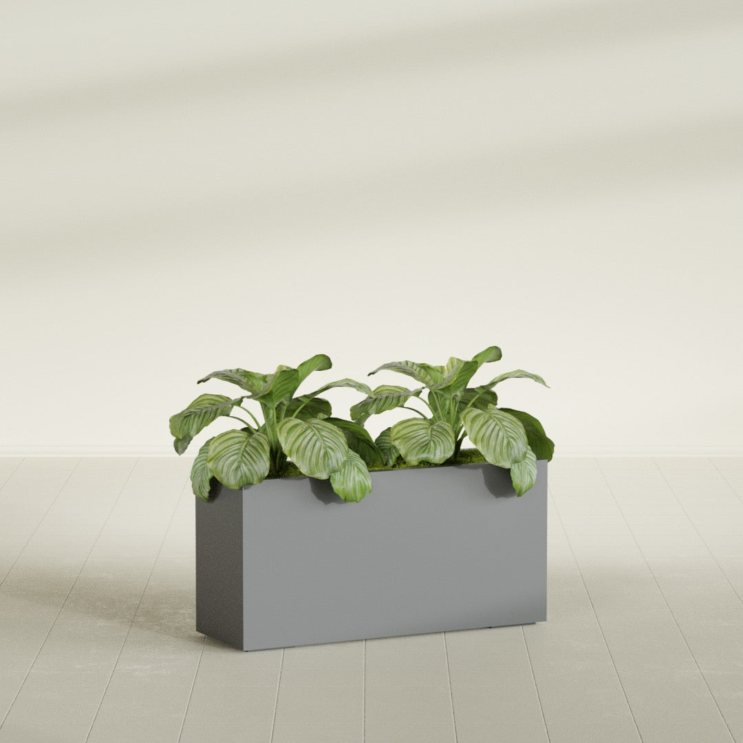 Miami Large Narrow Rectangle Fiberglass Planter - 36 in x 12 in x 18 in - Metallic Gunmetal - Metallic Gunmetal,36 in x 12 in x 18 in