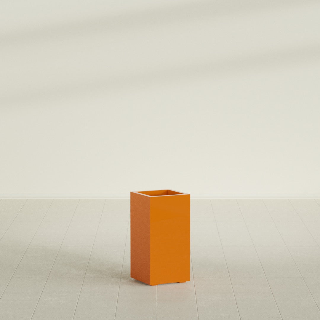 Potsdam Large Tall Rectangle Fiberglass Planter - 16 in x 16 in x 32 in - Gloss Tangerine - Gloss Tangerine,16 in x 16 in x 32 in