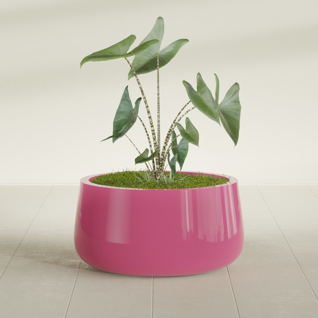 Short Hayden Medium Round Fiberglass Planter - 20 in x 20 in x 10 in - Gloss Pink Violet - Gloss Pink Violet,20 in x 20 in x 10 in