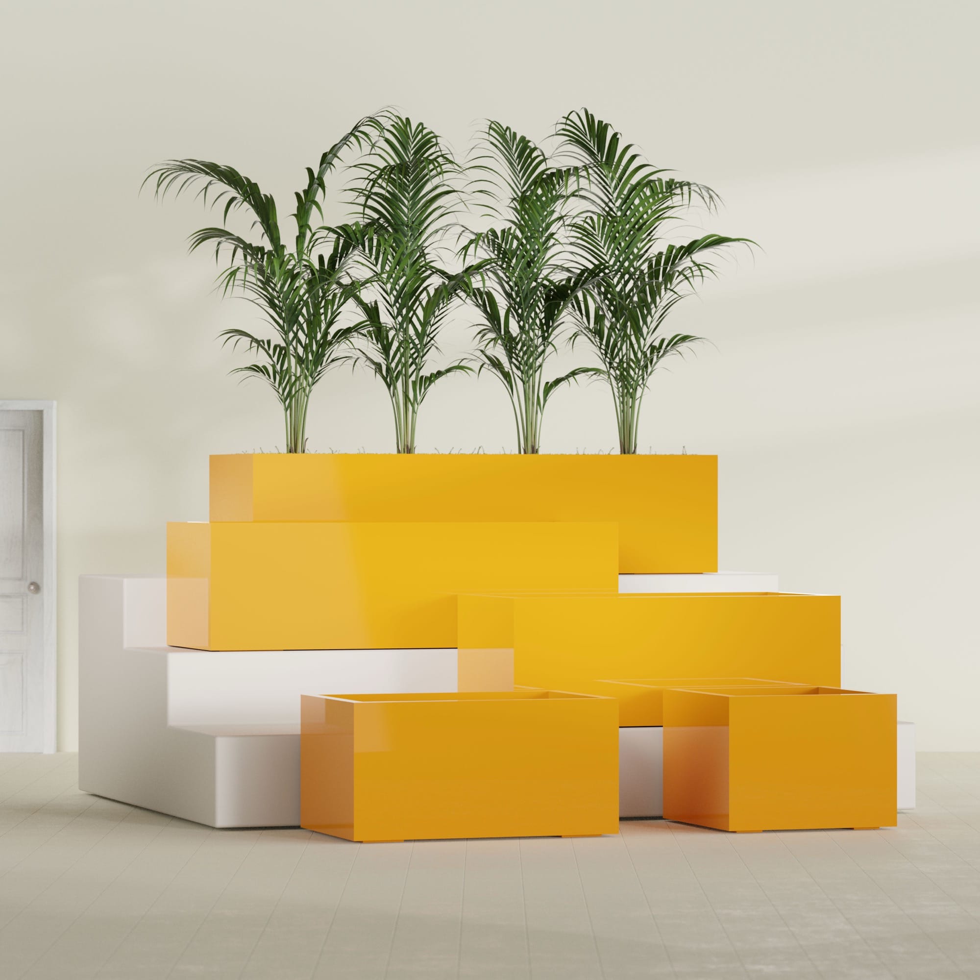 Torino Medium Wide Rectangle Fiberglass Planter - 24 in x 24 in x 18 in - Gloss Saffron - Gloss Saffron,24 in x 24 in x 18 in
