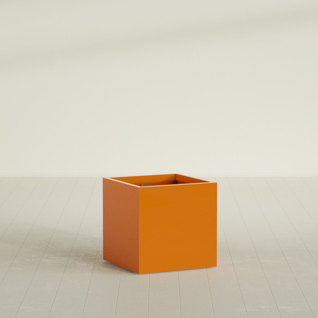 Montroy Medium Cube Square Fiberglass Planter - 28 in x 28 in x 28 in - Gloss Tangerine - Gloss Tangerine,28 in x 28 in x 28 in