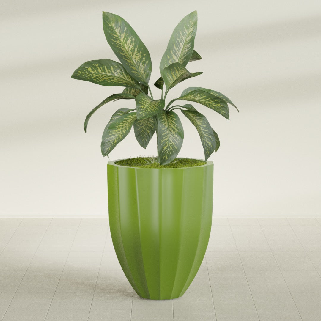 Alicante Medium Round Fiberglass Planter - 26 in x 26 in x 32 in - Satin Green - Satin Green,26 in x 26 in x 32 in