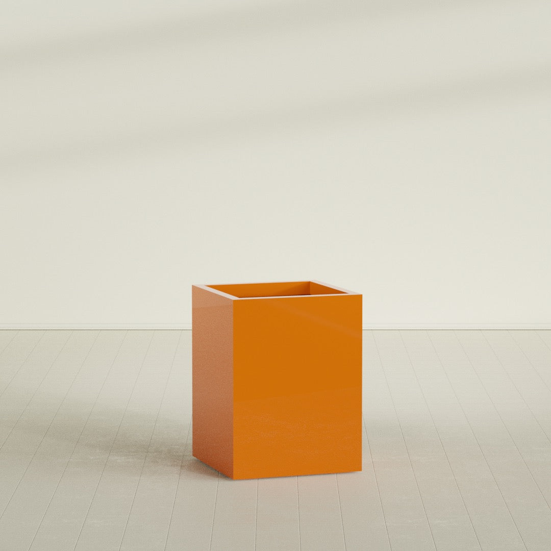 Brisbane Large Rectangle Fiberglass Planter - 24 in x 24 in x 32 in - Gloss Tangerine - Gloss Tangerine,24 in x 24 in x 32 in