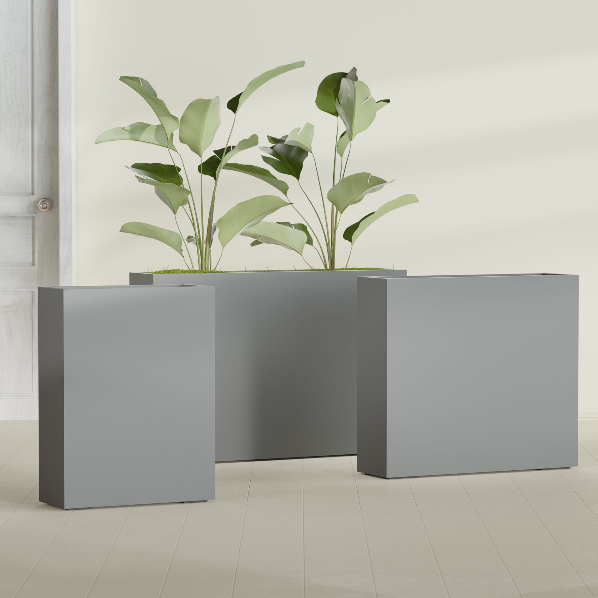 Amesbury Extra Large Narrow Rectangle Fiberglass Planter - 48 in x 10 in x 32 in - Metallic Gunmetal - Metallic Gunmetal,48 in x 10 in x 32 in