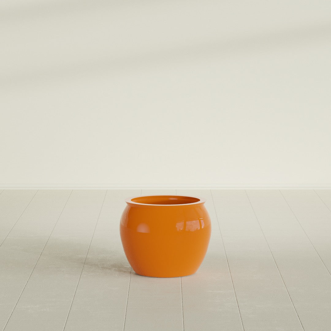 Fishbowl Small Round Fiberglass Planter - 16 in x 16 in x 14 in - Gloss Tangerine - Gloss Tangerine,16 in x 16 in x 14 in