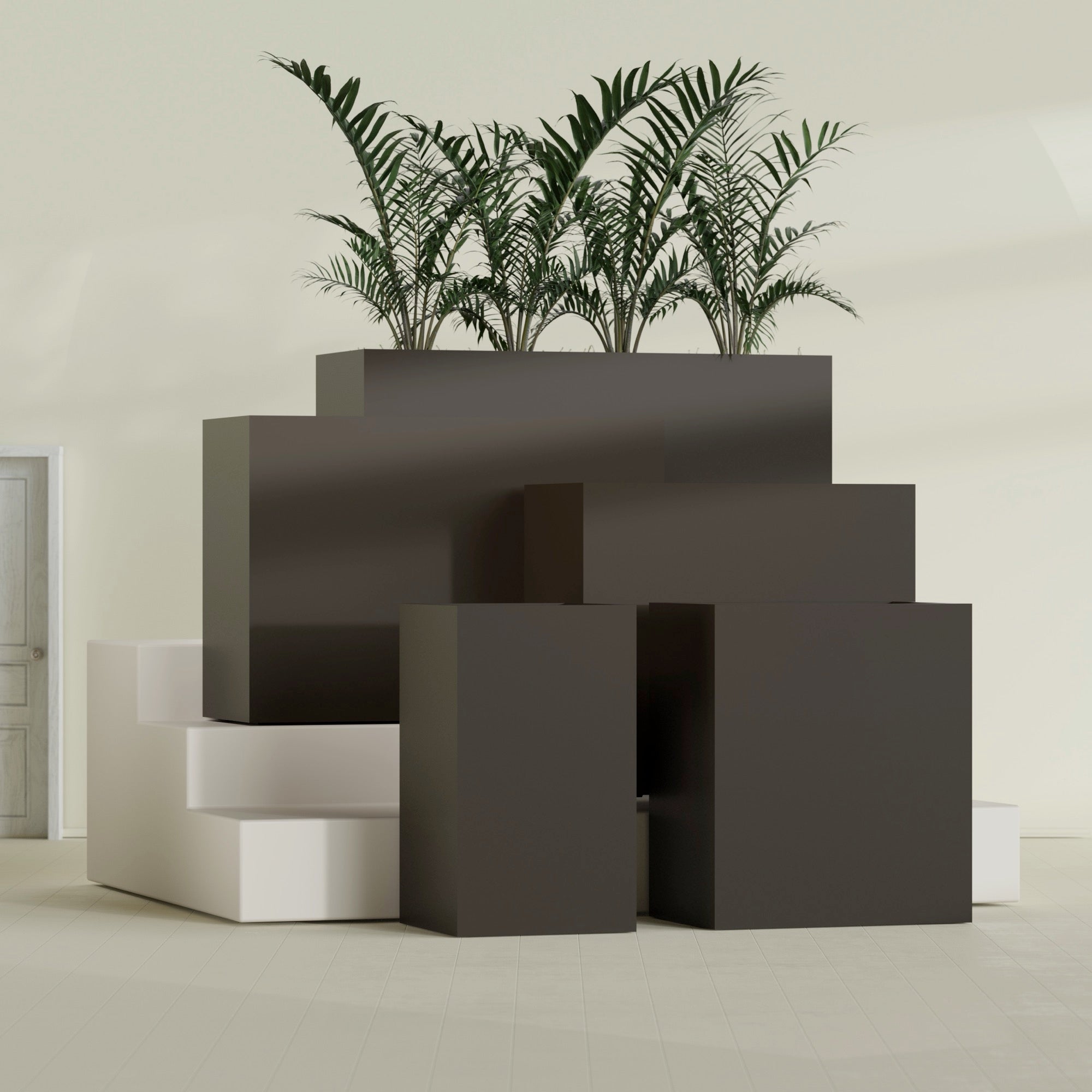 Darwin Large Tall Rectangle Fiberglass Planter - 24 in x 24 in x 42 in - Matte Brown - Matte Brown,24 in x 24 in x 42 in