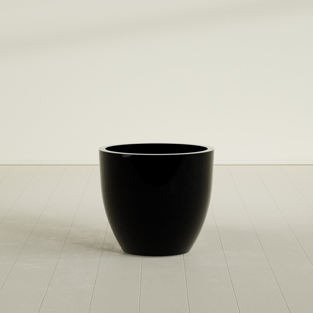 Wannsee Large Round Fiberglass Planter - 33 in x 33 in x 29 in - Gloss Black - Gloss Black,33 in x 33 in x 29 in