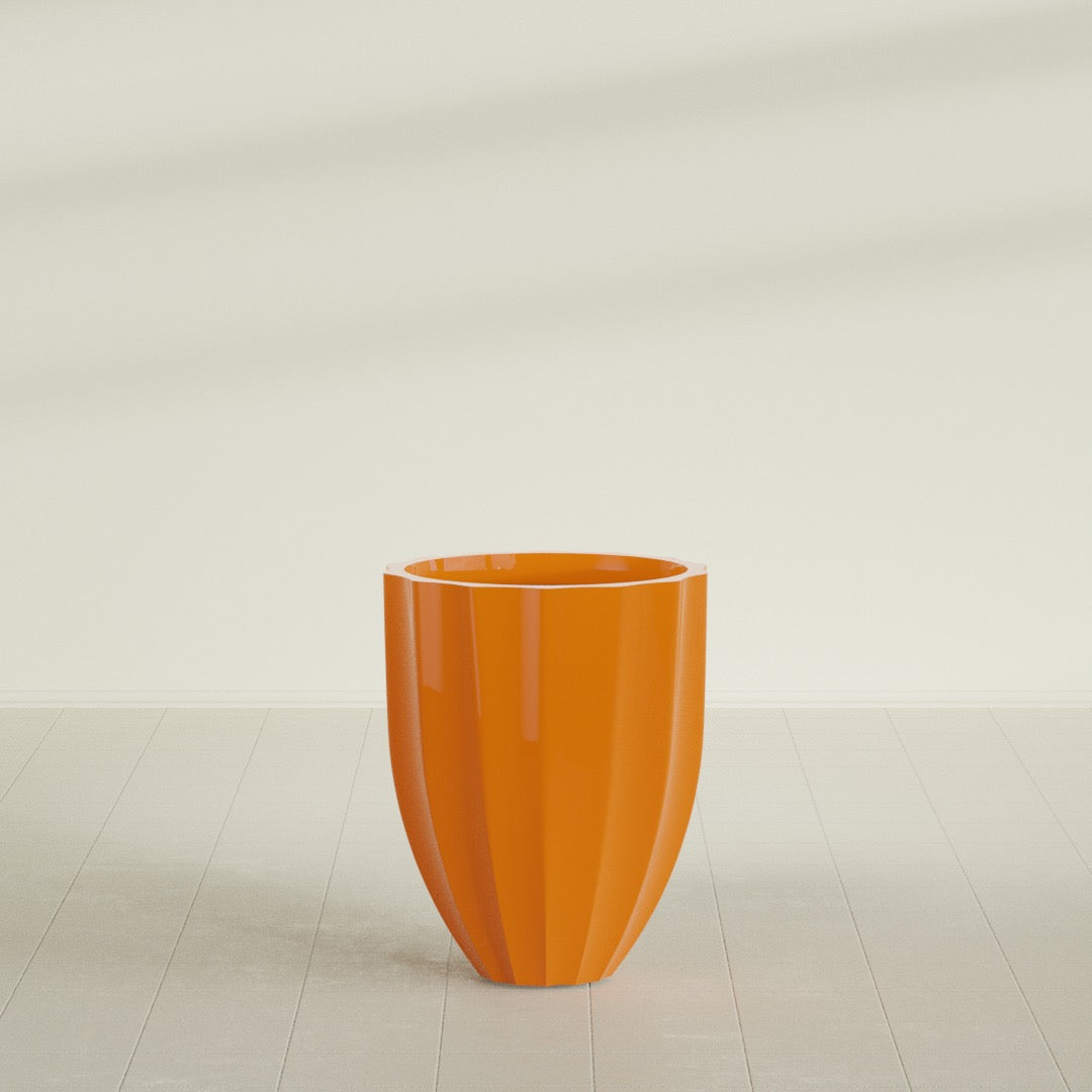Alicante Medium Round Fiberglass Planter - 22 in x 22 in x 27 in - Gloss Tangerine - Gloss Tangerine,22 in x 22 in x 27 in
