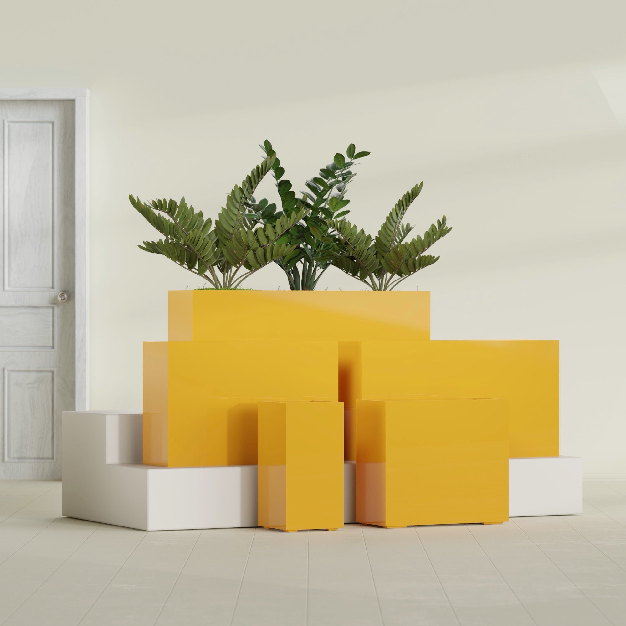 Potsdam Extra Large Long Rectangle Fiberglass Planter - 48 in x 16 in x 32 in - Gloss Saffron - Gloss Saffron,48 in x 16 in x 32 in