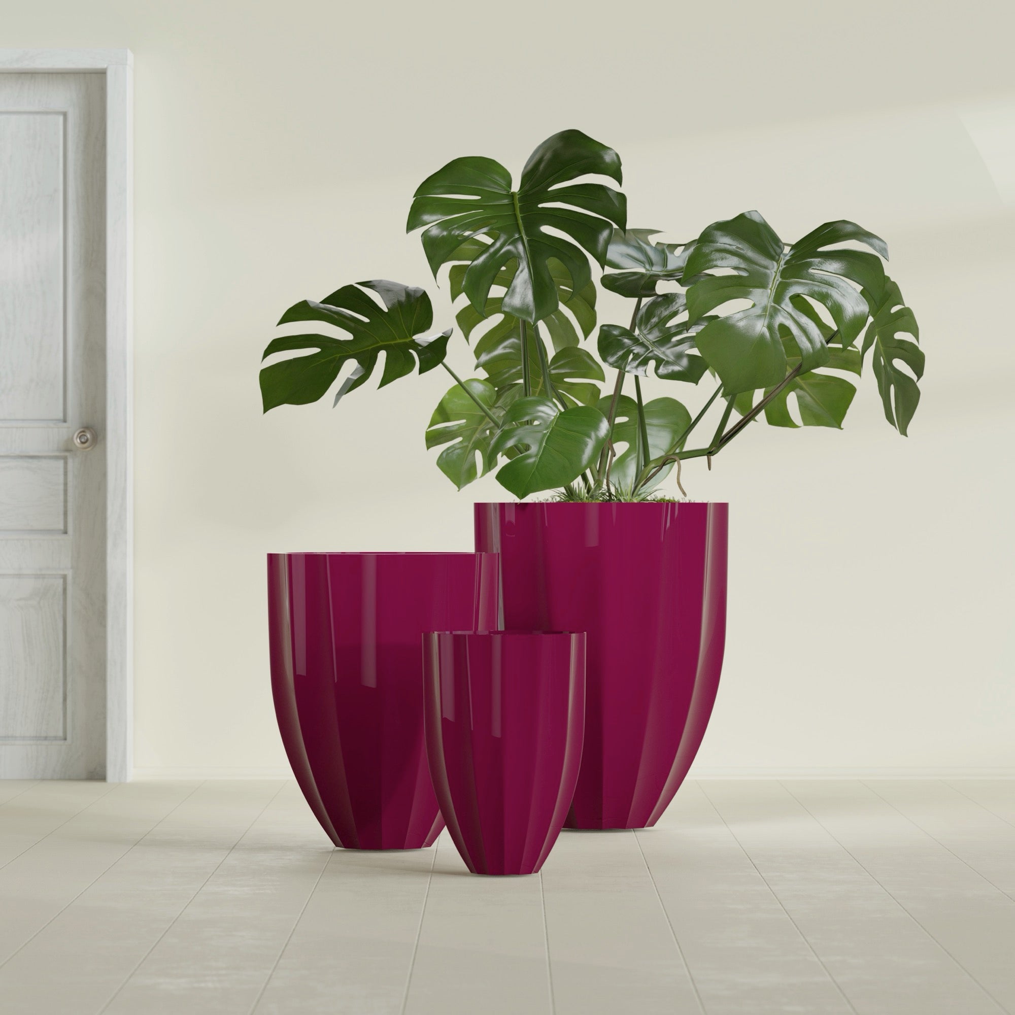 Alicante Medium Round Fiberglass Planter - 26 in x 26 in x 32 in - Gloss Eggplant - Gloss Eggplant,26 in x 26 in x 32 in