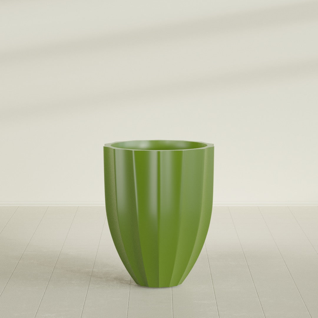 Alicante Medium Round Fiberglass Planter - 26 in x 26 in x 32 in - Satin Green - Satin Green,26 in x 26 in x 32 in