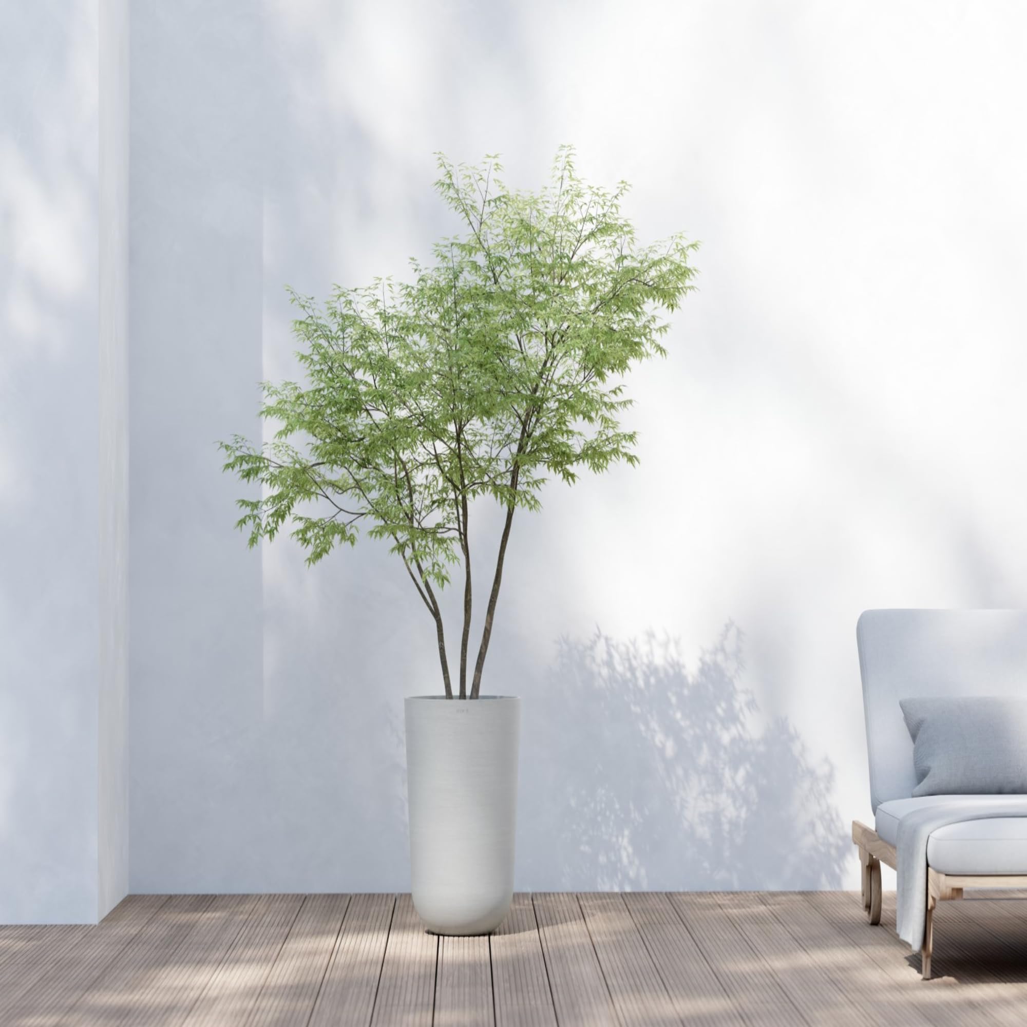 Oslo Medium Round Planter - 13.8 in x 13.8 in x 20.3 in - White Grey - White Grey,13.75 in x 13.75 in x 20.25 in,Planter Only