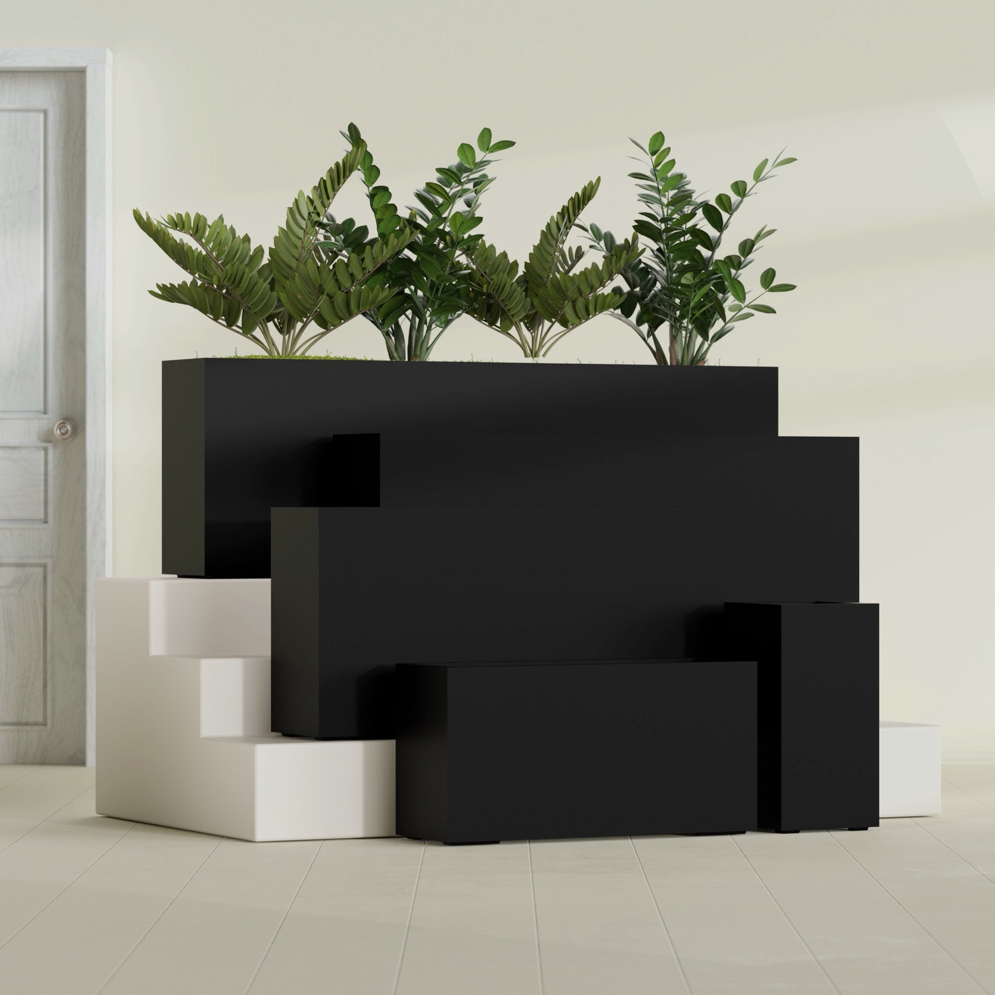Hollywood Large Narrow Rectangle Fiberglass Planter - 36 in x 12 in x 24 in - Matte Black - Matte Black,36 in x 12 in x 24 in