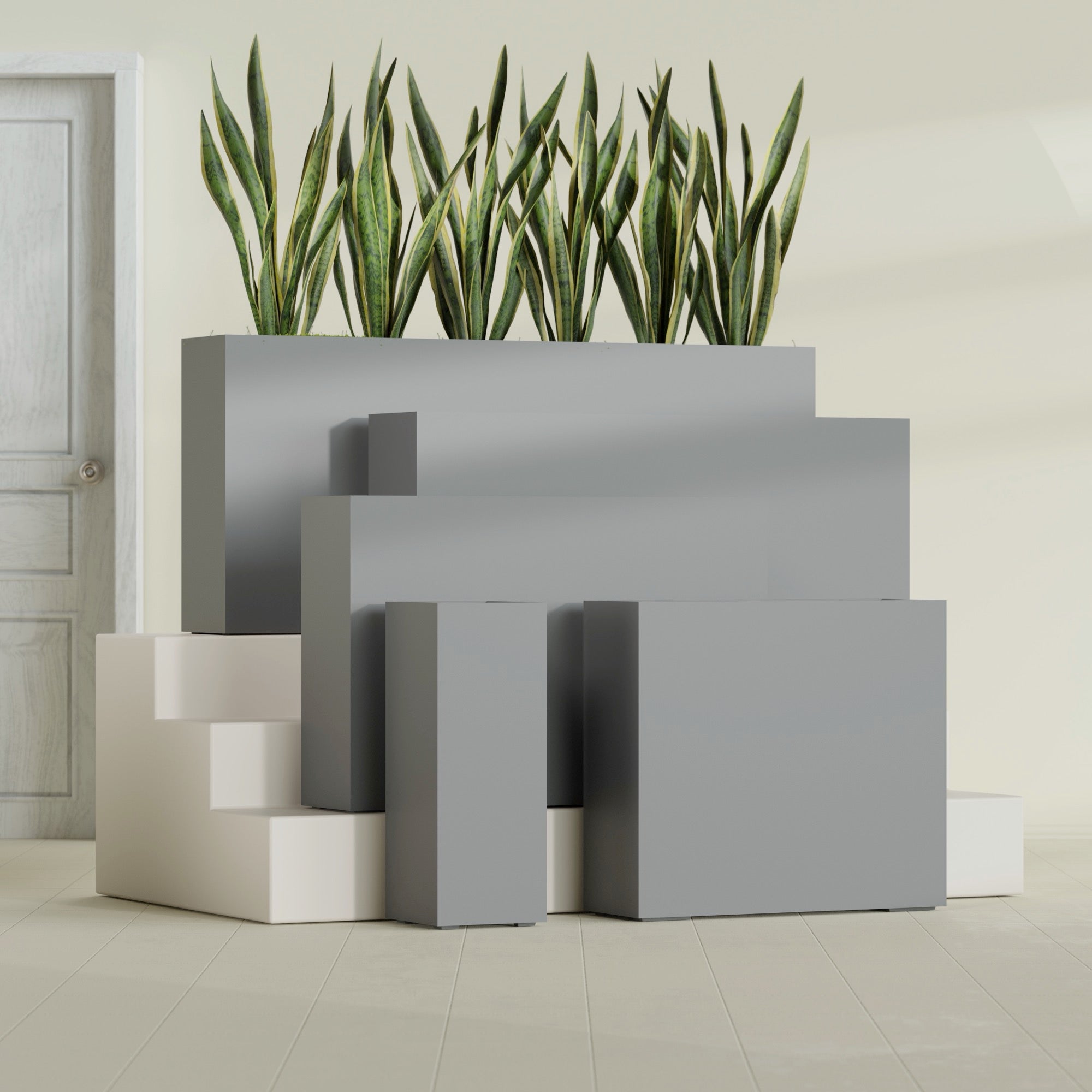 Delray Extra Large Long Rectangle Fiberglass Planter - 60 in x 12 in x 32 in - Metallic Gunmetal - Metallic Gunmetal,60 in x 12 in x 32 in