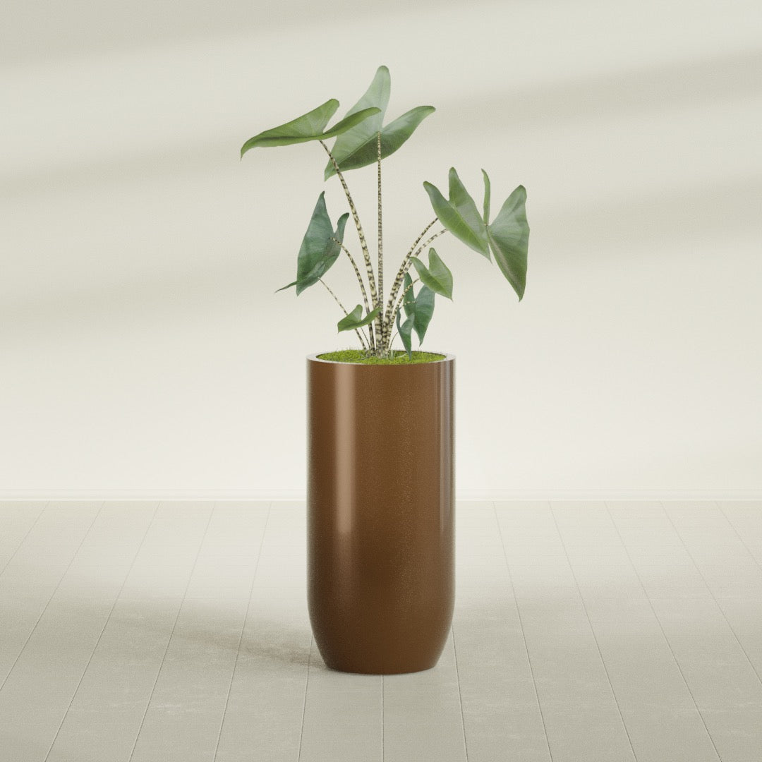 Saint Tropez Extra Large Tall Round Fiberglass Planter - 24 in x 24 in x 50 in - Metallic Bronze - Metallic Bronze,24 in x 24 in x 50 in