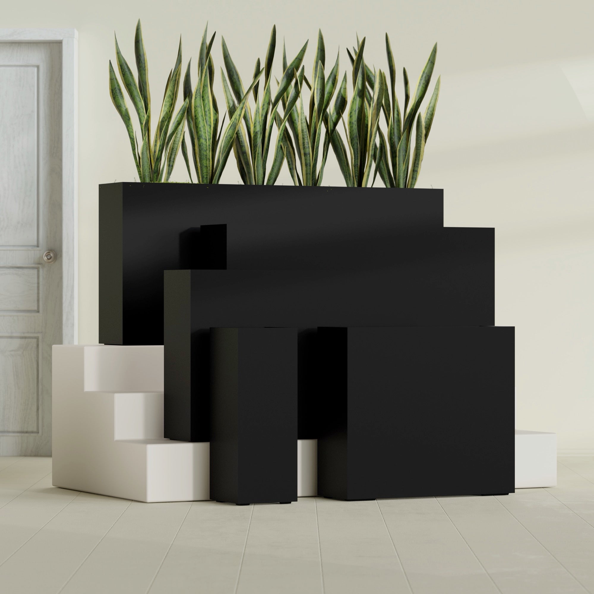 Delray Extra Large Long Rectangle Fiberglass Planter - 60 in x 12 in x 32 in - Matte Black - Matte Black,60 in x 12 in x 32 in