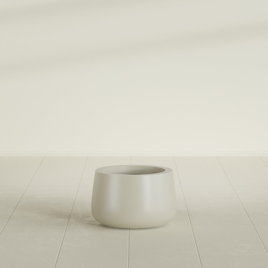 Short Hayden Small Round Fiberglass Planter - 12 in x 12 in x 7 in - Satin Beige - Satin Beige,12 in x 12 in x 7 in
