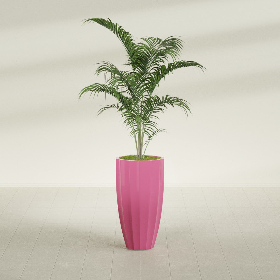 San Jose Large Tall Round Fluted Fiberglass Planter - 16 in x 16 in x 30 in - Gloss Pink Violet - Gloss Pink Violet,16 in x 16 in x 30 in