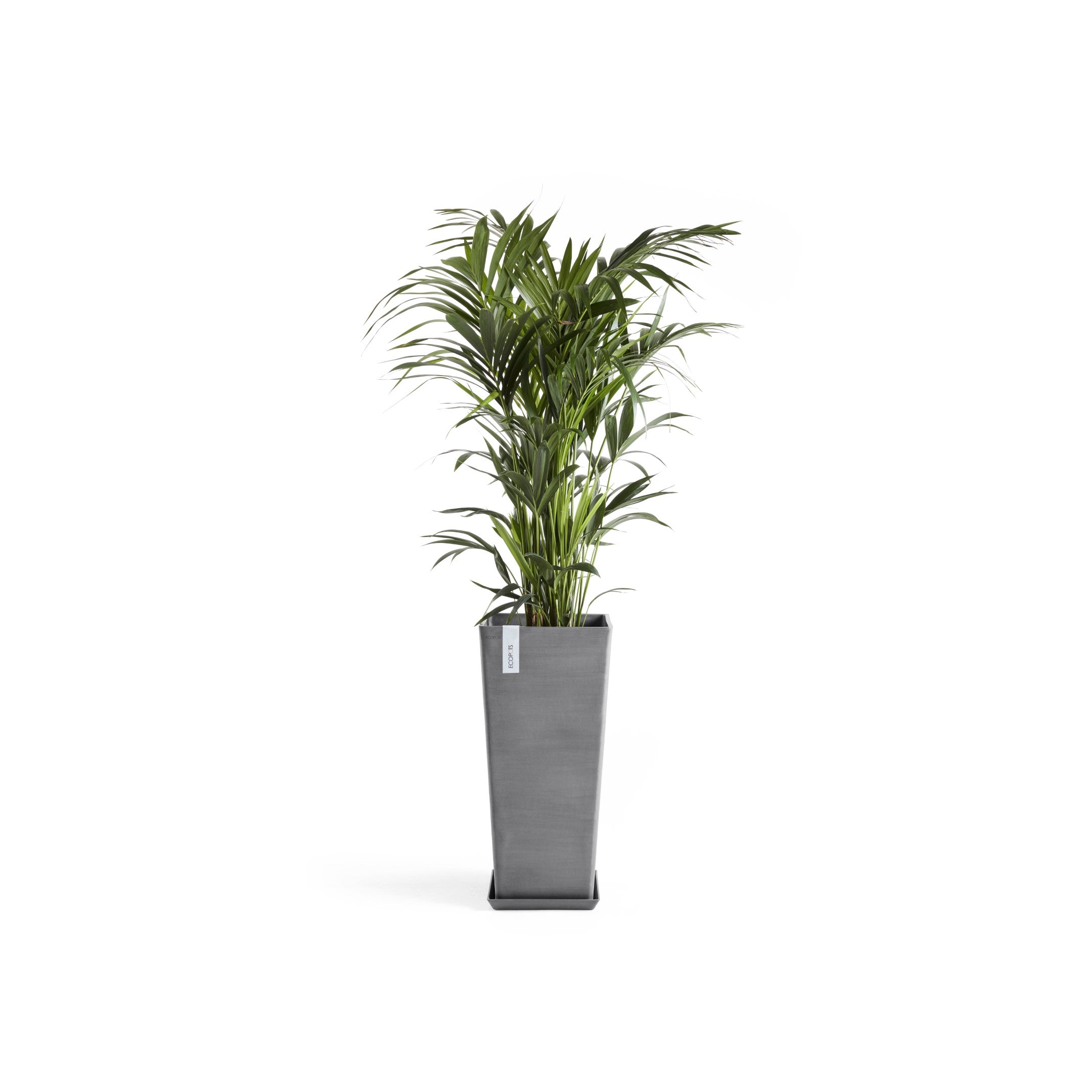 Rotterdam Medium Tall Square Planter - 12.6 in x 12.6 in x 27.5 in - Planter + Saucer - Grey - Grey,12.5 in x 12.5 in x 27.5 in,Planter + Saucer