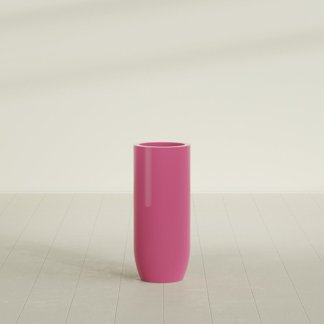 Saint Tropez Large Tall Round Fiberglass Planter - 16 in x 16 in x 38 in - Gloss Pink Violet - Gloss Pink Violet,16 in x 16 in x 38 in