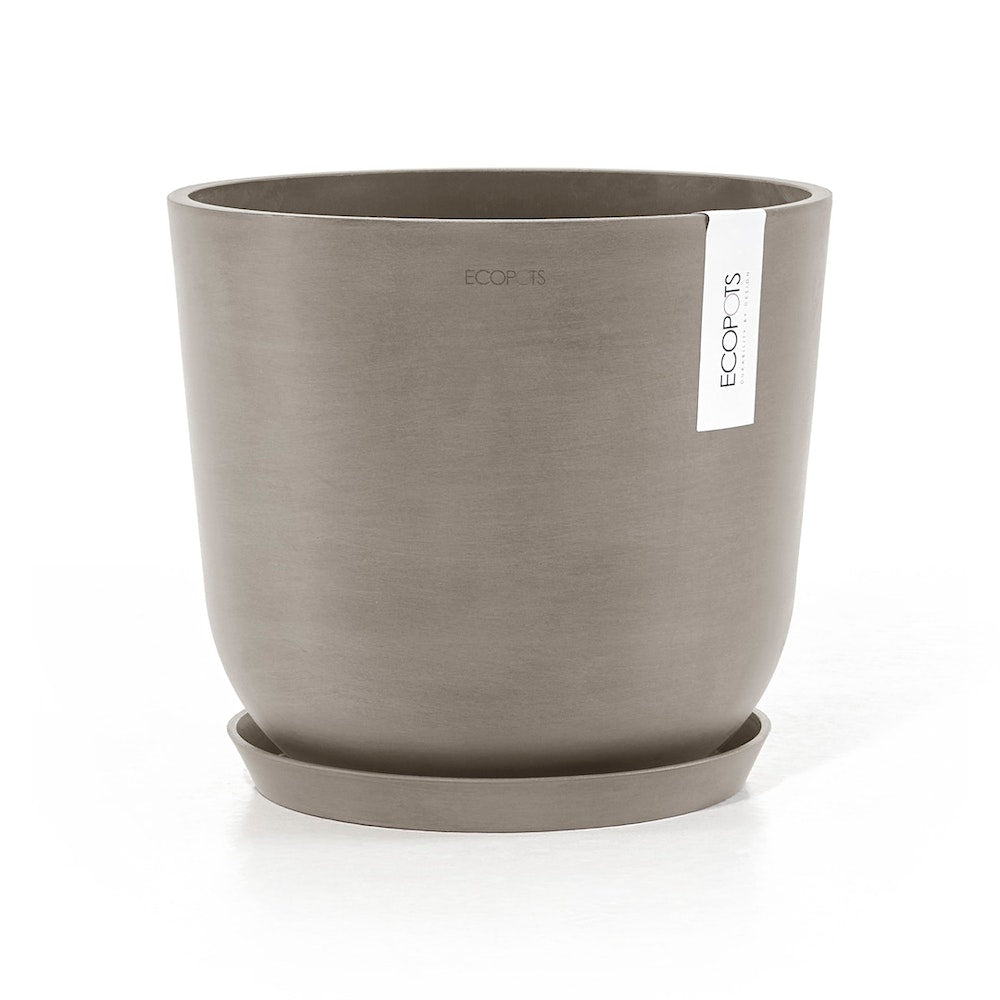 Oslo Small Round Planter - 9.8 in x 9.8 in x 8.5 in - Planter + Saucer - Taupe - Taupe,9.75 in x 9.75 in x 8.5 in,Planter + Saucer