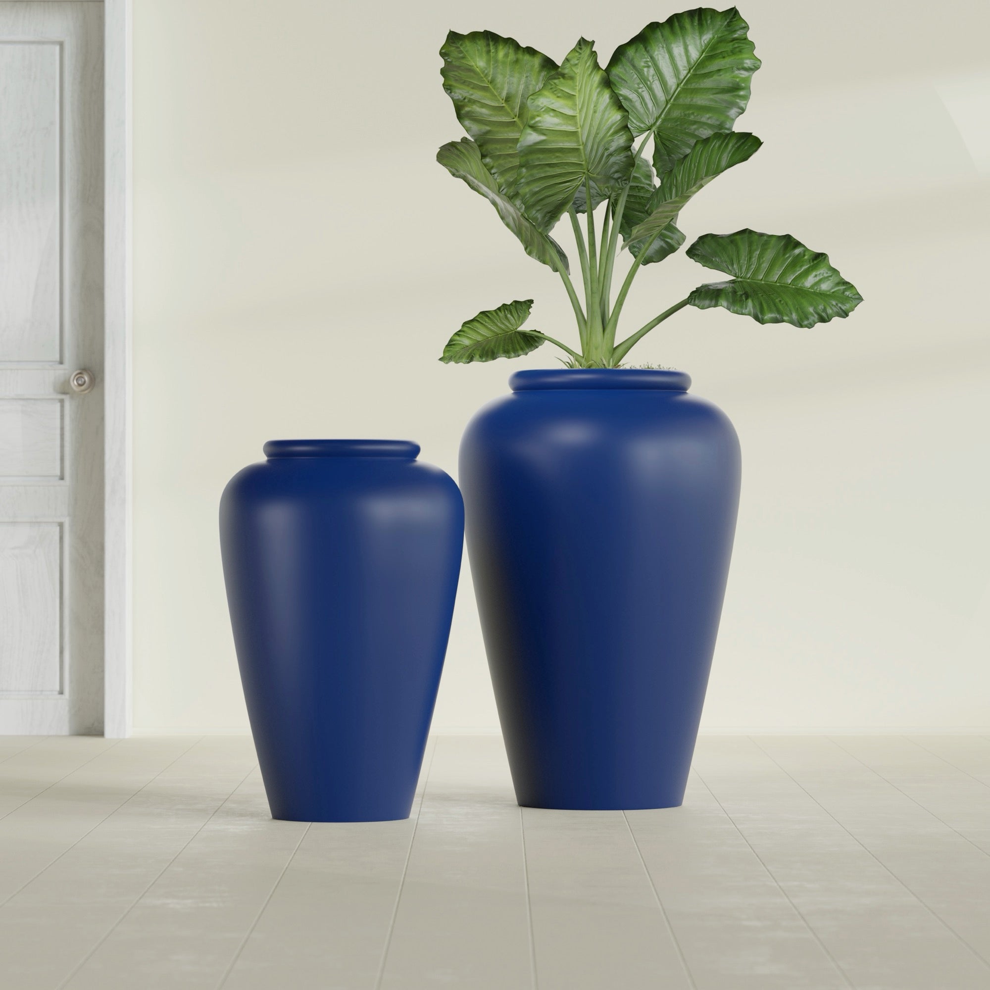 Bara Jar Large Round Fiberglass Planter - 20 in x 20 in x 31 in - Matte Cobalt Blue - Matte Cobalt Blue,20 in x 20 in x 32 in