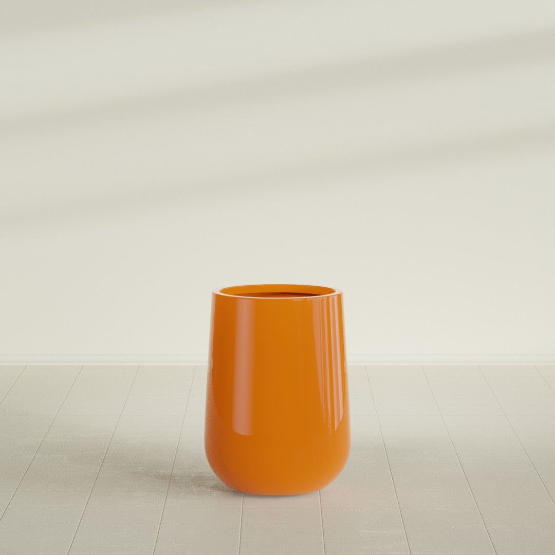 Tall Hayden Medium Round Fiberglass Planter - 15 in x 15 in x 23 in - Gloss Tangerine - Gloss Tangerine,15 in x 15 in x 23 in