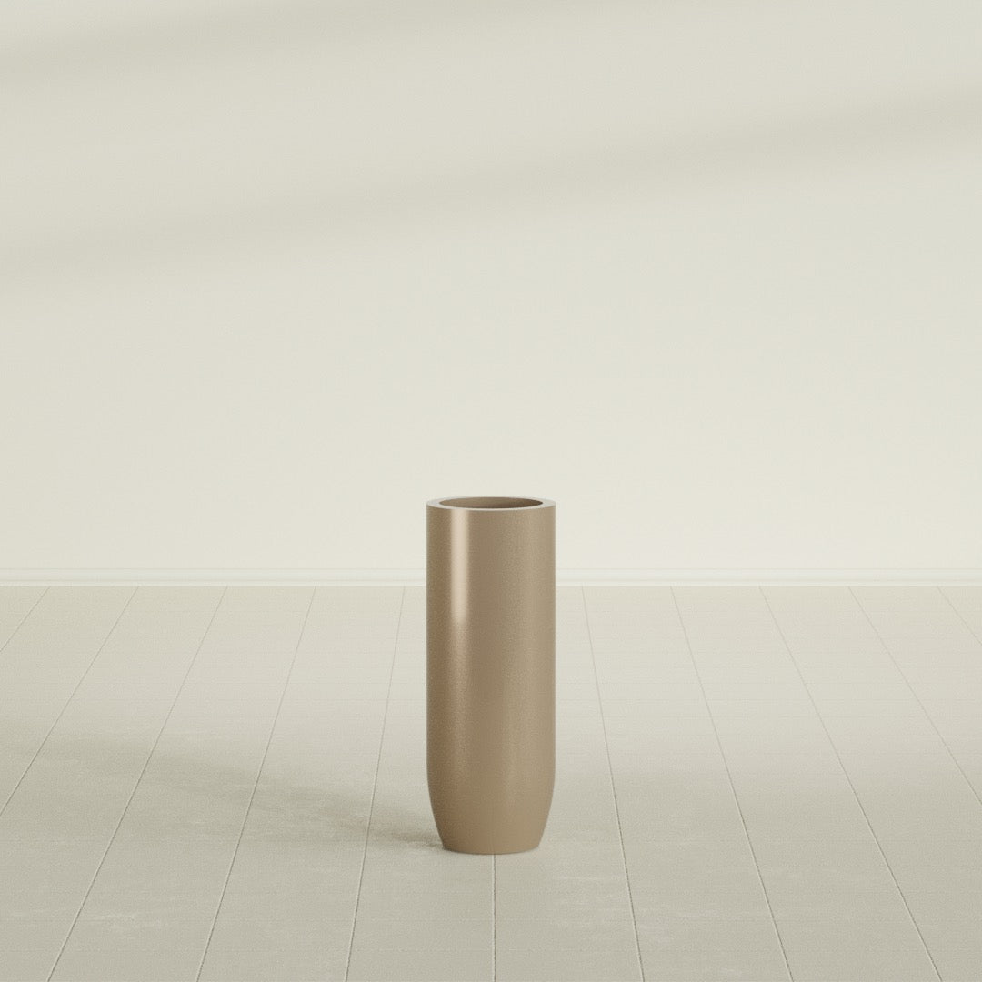 Saint Tropez Large Tall Round Fiberglass Planter - 12 in x 12 in x 32 in - Metallic Gold - Metallic Gold,12 in x 12 in x 32 in