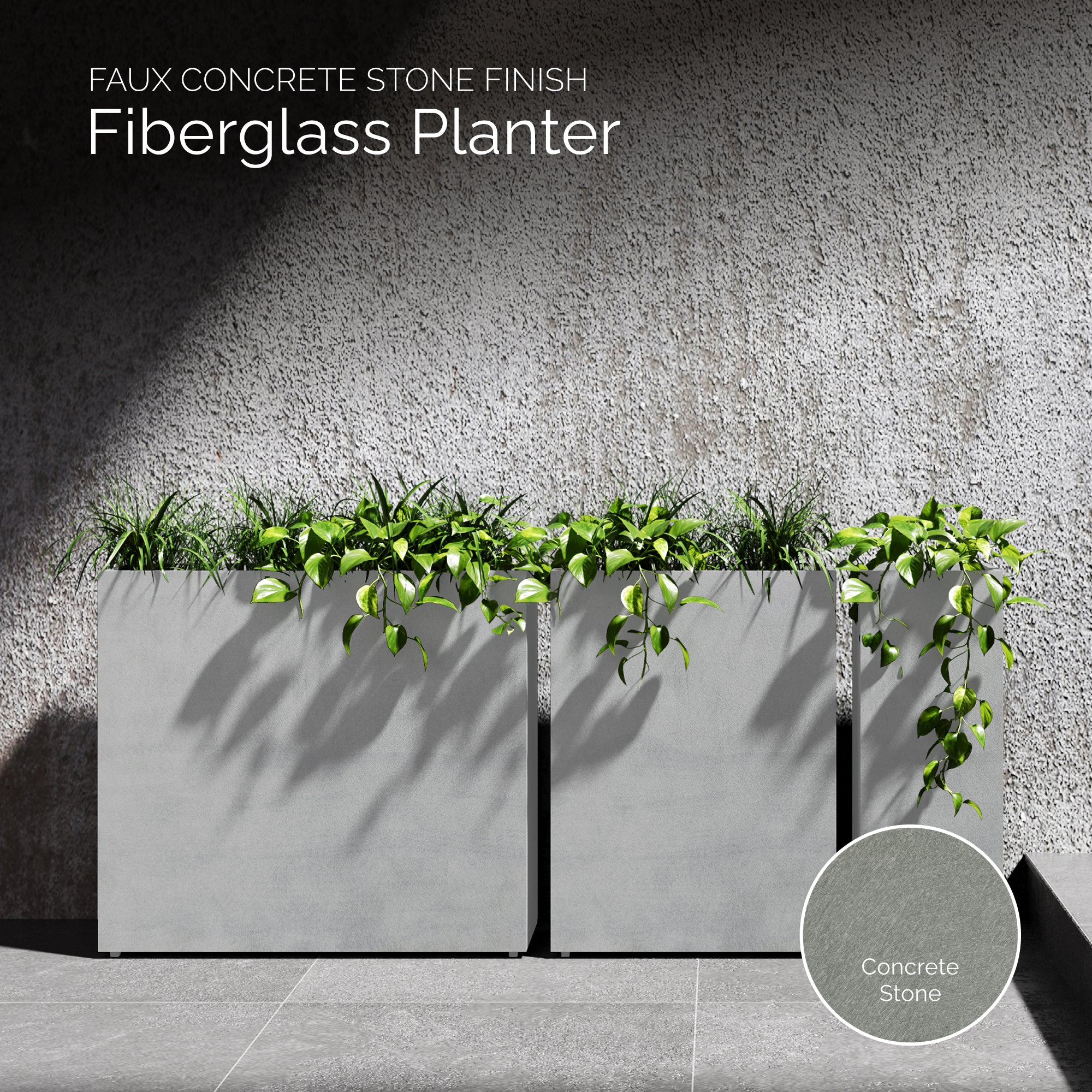 Reglo Rectangular Planter – Concrete Stone Finish – Fiberglass Indoor/Outdoor and Weather-Resistant Large Planter (35.5" L x 11.75" W x 15.75" H Exterior, 35" L x 11.5" W Interior) - Concrete Stone,35.5 in x 11.75 in x 15.75 in - Concrete Stone,35.5  - Concrete Stone,35.4 in x 11.8 in x 15.7 in
