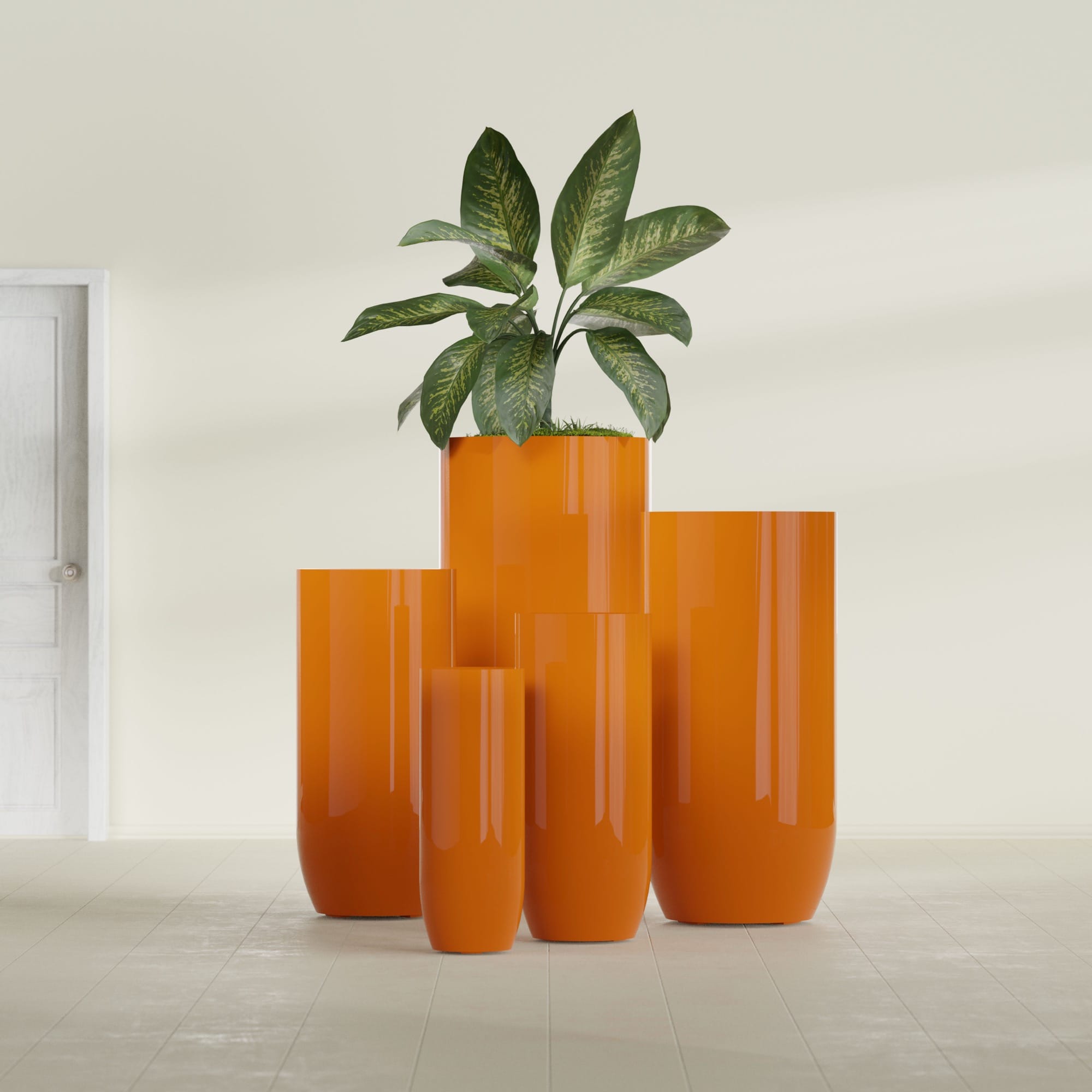 Saint Tropez Extra Large Tall Round Fiberglass Planter - 28 in x 28 in x 60 in - Gloss Tangerine - Gloss Tangerine,28 in x 28 in x 60 in