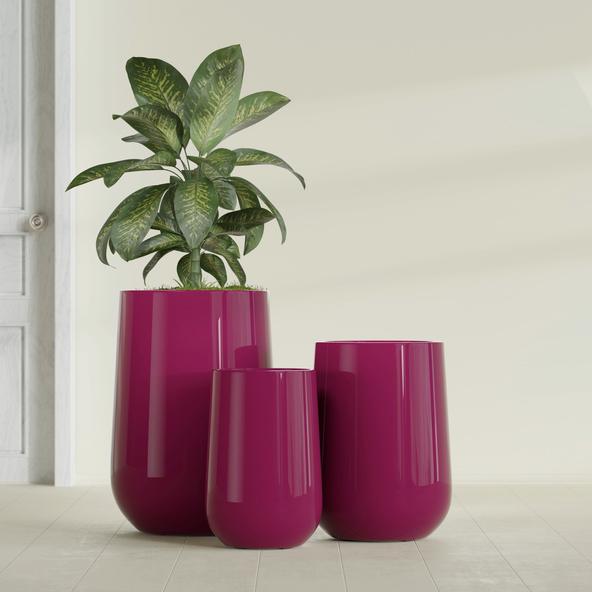 Tall Hayden Medium Round Fiberglass Planter - 15 in x 15 in x 23 in - Gloss Eggplant - Gloss Eggplant,15 in x 15 in x 23 in