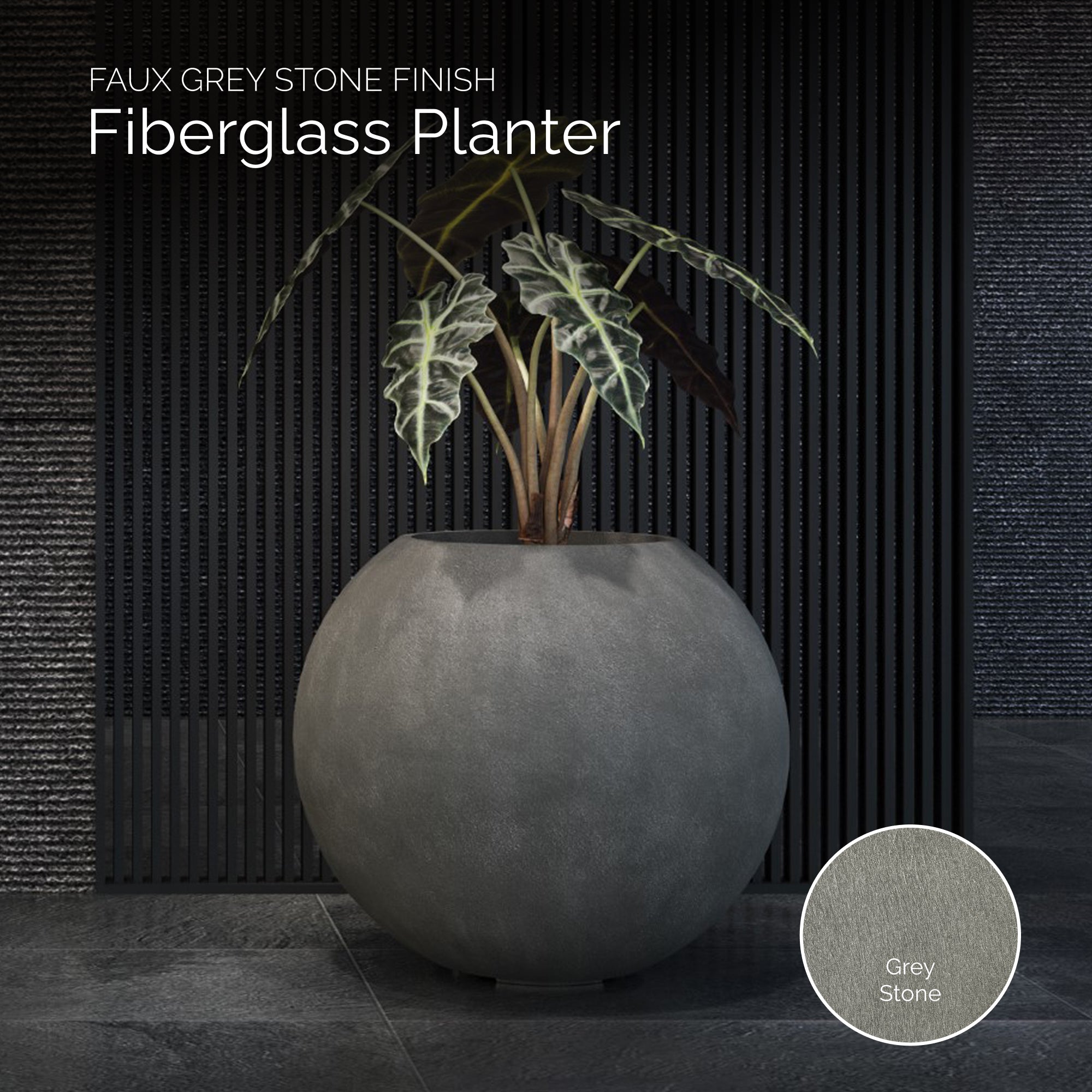 Orbo Globe Sphere Planter – Grey Stone Finish – Fiberglass Indoor/Outdoor and Weather-Resistant Round Planter (23.5" D x 21" H Exterior, 23.2" D x 20.5" H Interior) - Grey Stone,23.5 in x 23.5 in x 21 in - Grey Stone,23.5 in x 23.5 in x 21 in - Grey  - Grey Stone,23.6 in diam. x 21.1 in