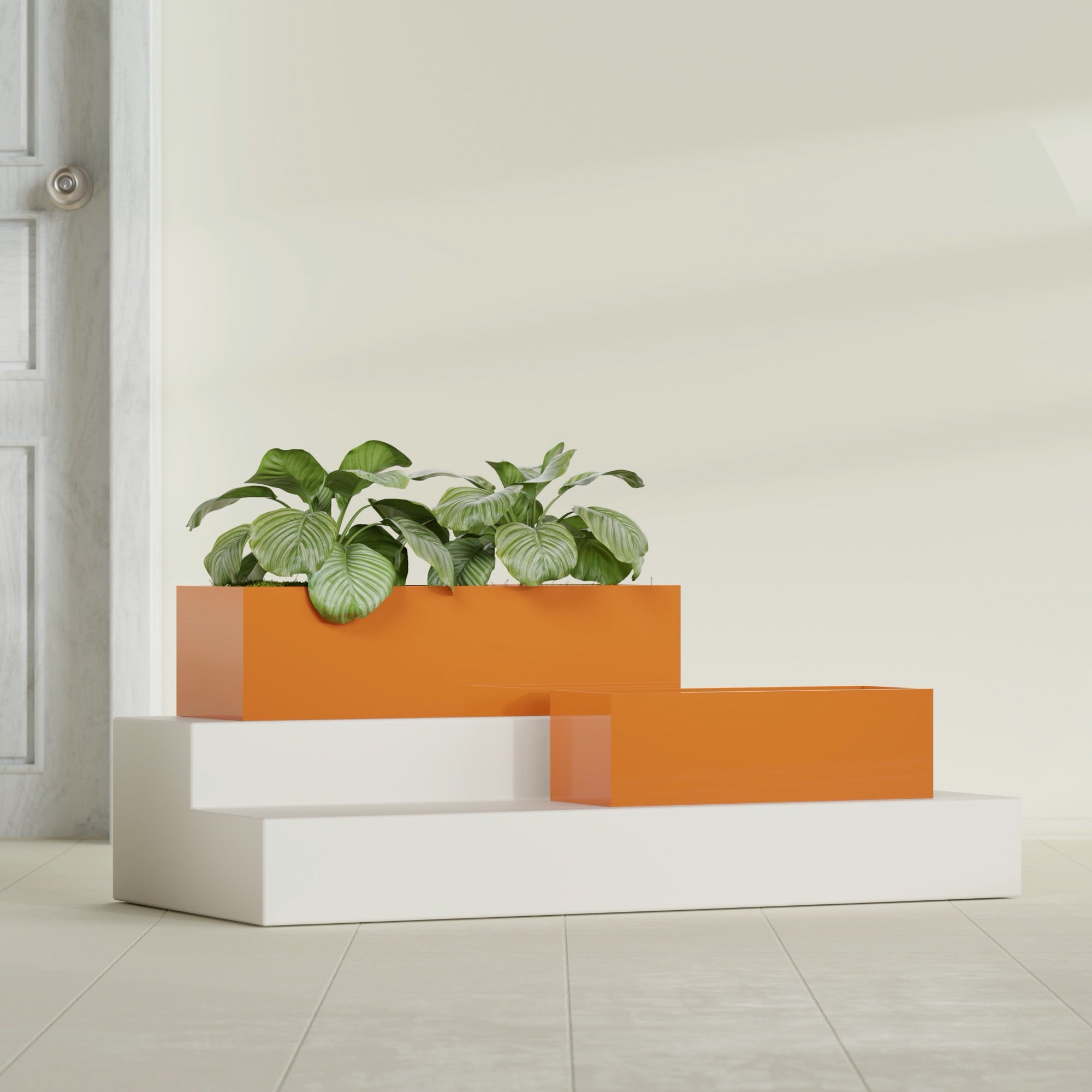 Reade Small Tabletop Rectangle Fiberglass Planter - 14 in x 5 in x 4.3 in - Gloss Tangerine - Gloss Tangerine,14 in x 5 in x 4.3 in