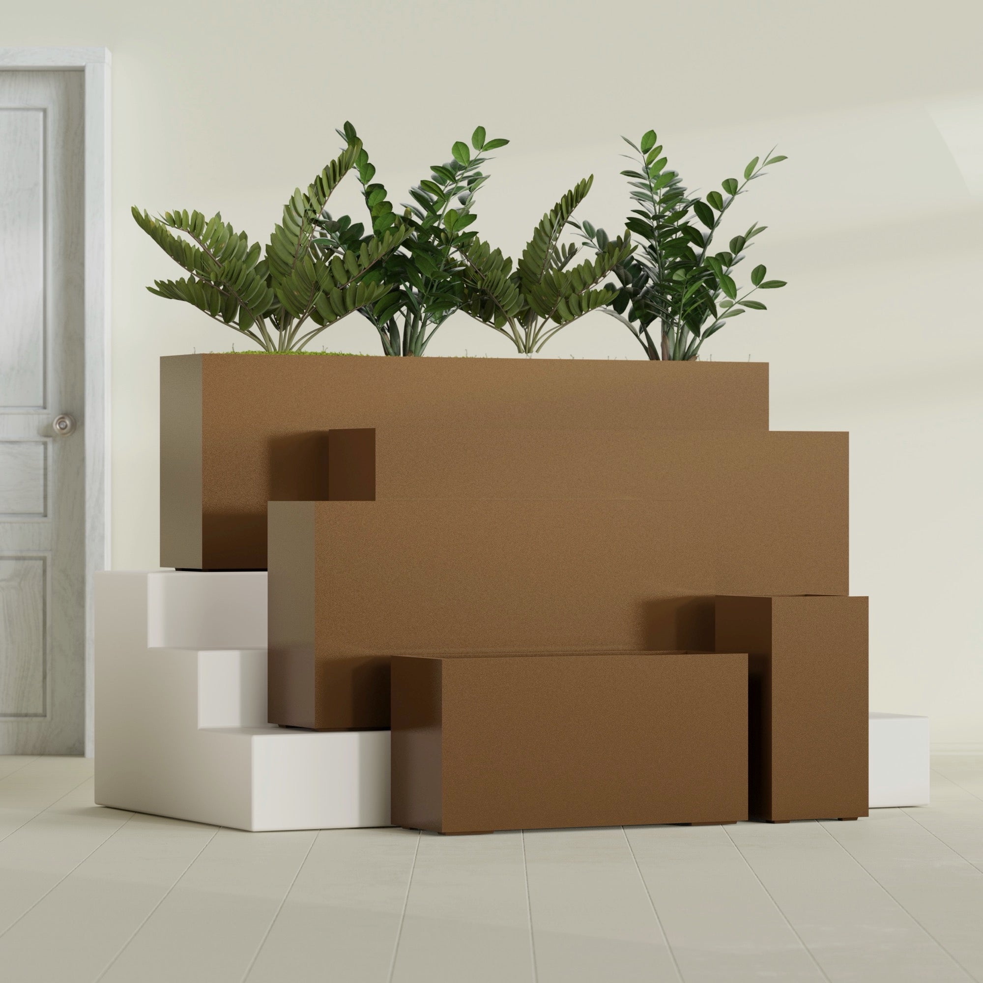 Hollywood Medium Rectangle Fiberglass Planter - 12 in x 12 in x 24 in - Metallic Bronze - Metallic Bronze,12 in x 12 in x 24 in