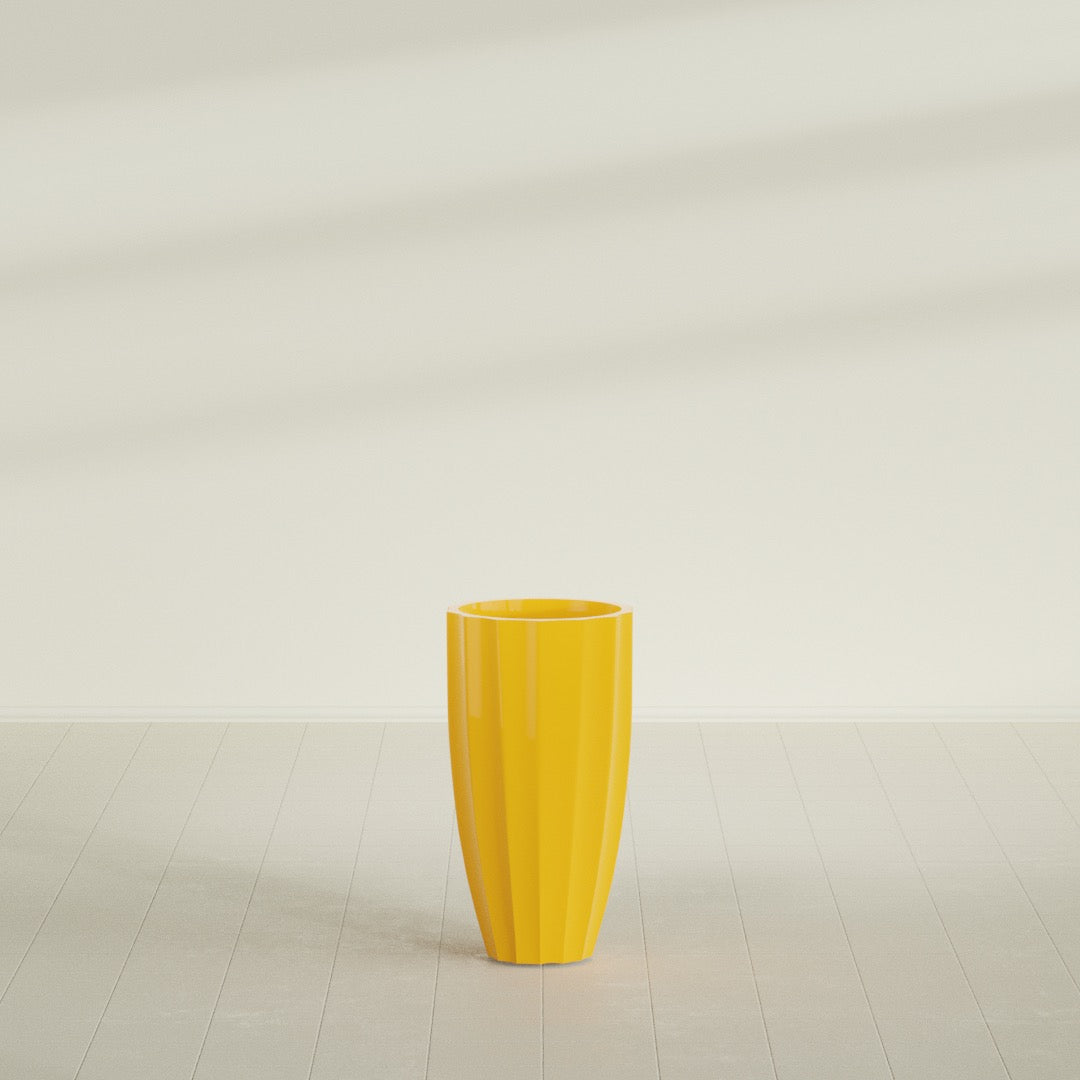 San Jose Large Tall Round Fluted Fiberglass Planter - 16 in x 16 in x 30 in - Gloss Saffron - Gloss Saffron,16 in x 16 in x 30 in