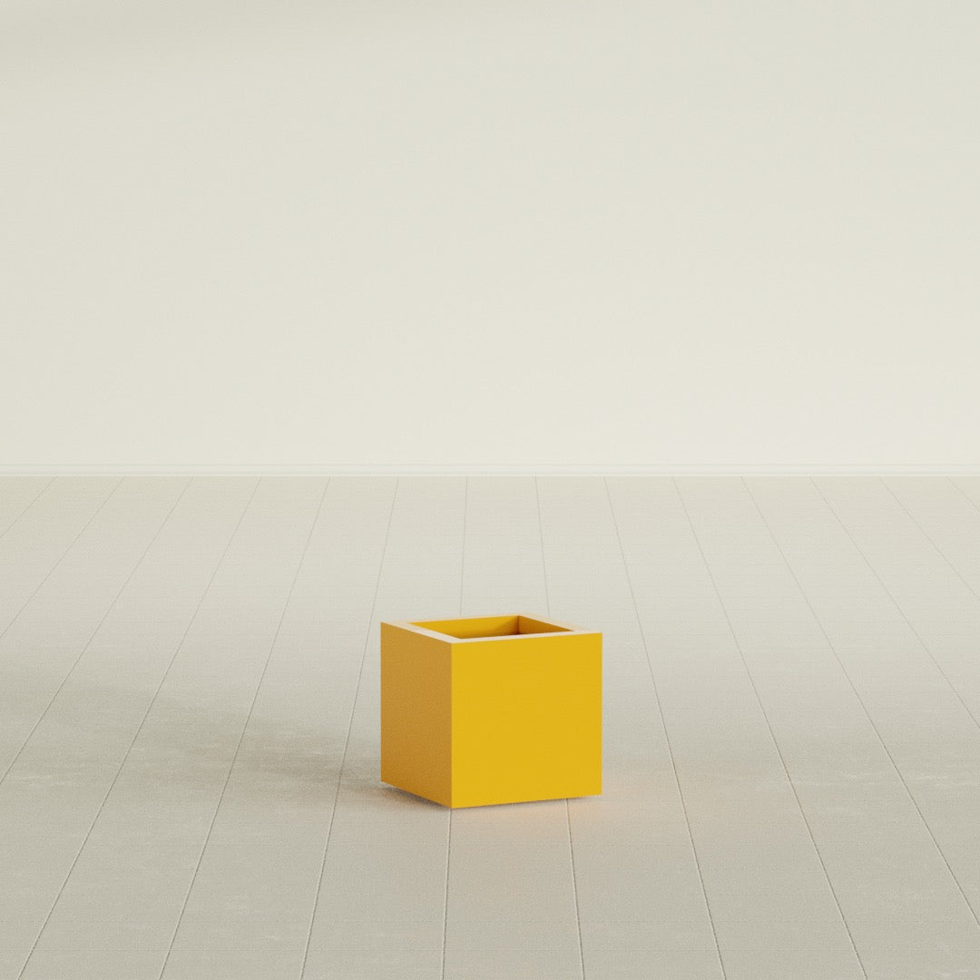 Montroy Small Cube Square Fiberglass Planter - 12 in x 12 in x 12 in - Gloss Saffron - Gloss Saffron,12 in x 12 in x 12 in