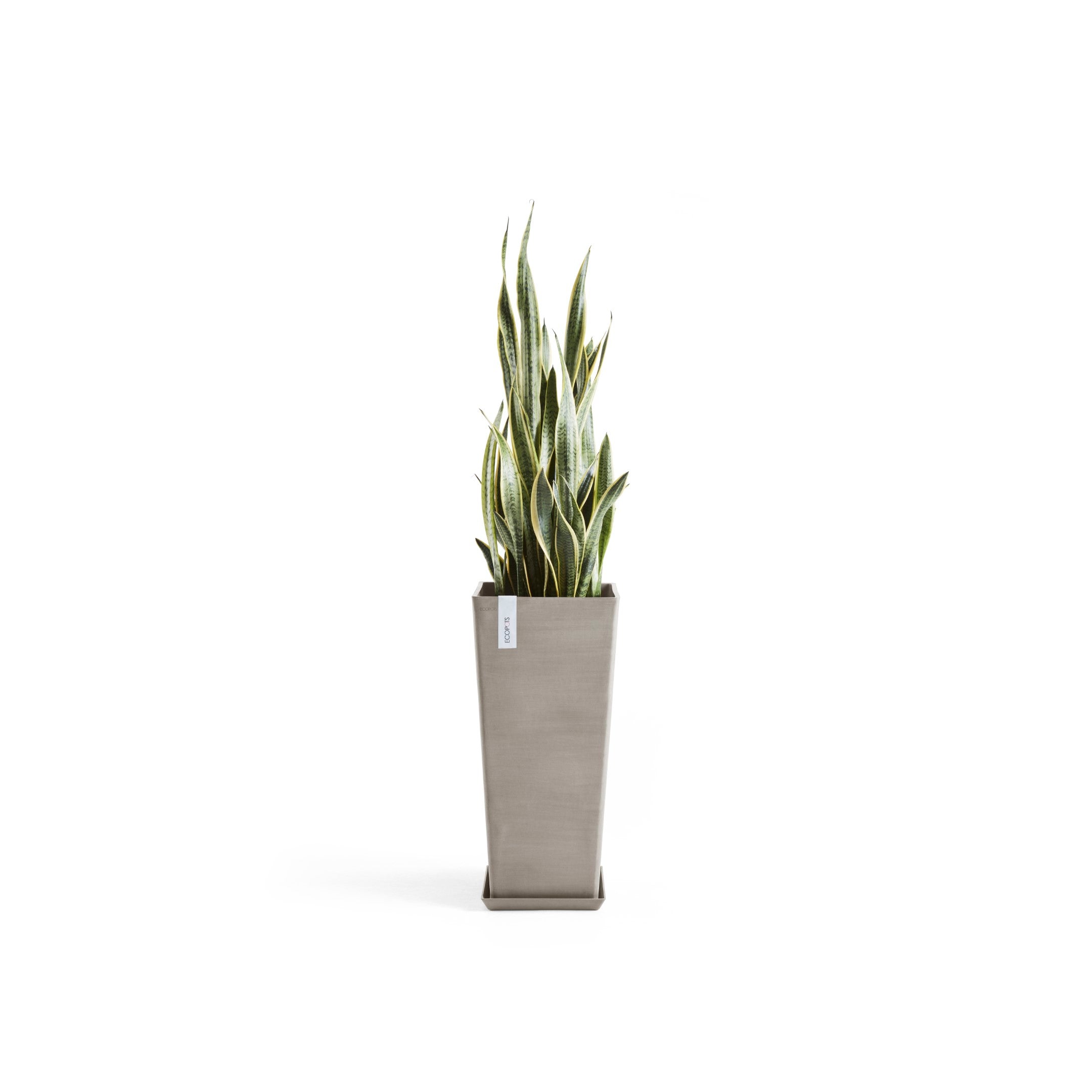 Rotterdam Medium Tall Square Planter - 12.6 in x 12.6 in x 27.5 in - Planter + Saucer - Taupe - Taupe,12.5 in x 12.5 in x 27.5 in,Planter + Saucer