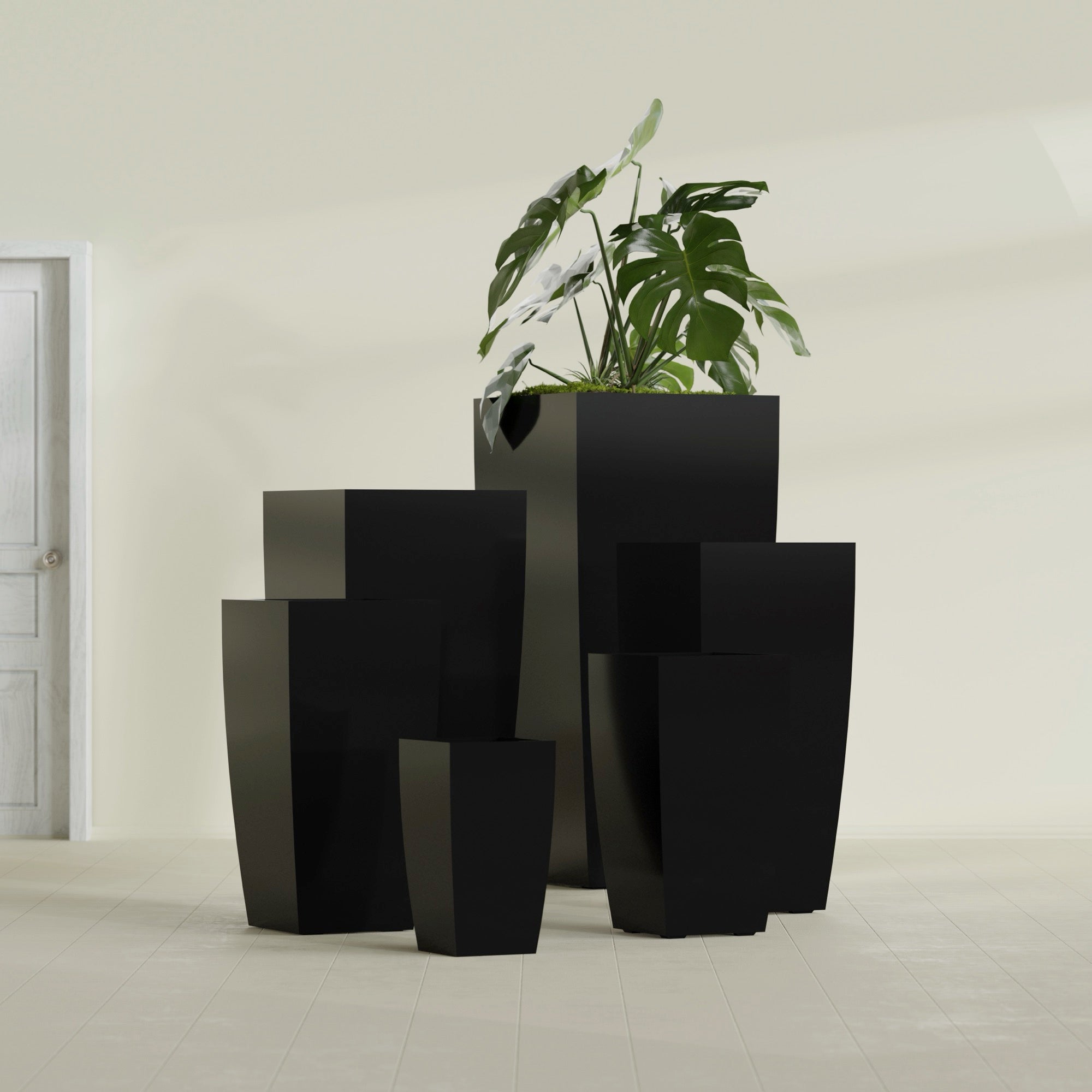 Toulan Large Tall Tapered Square Fiberglass Planter - 18 in x 18 in x 36 in - Gloss Black - Gloss Black,18 in x 18 in x 36 in