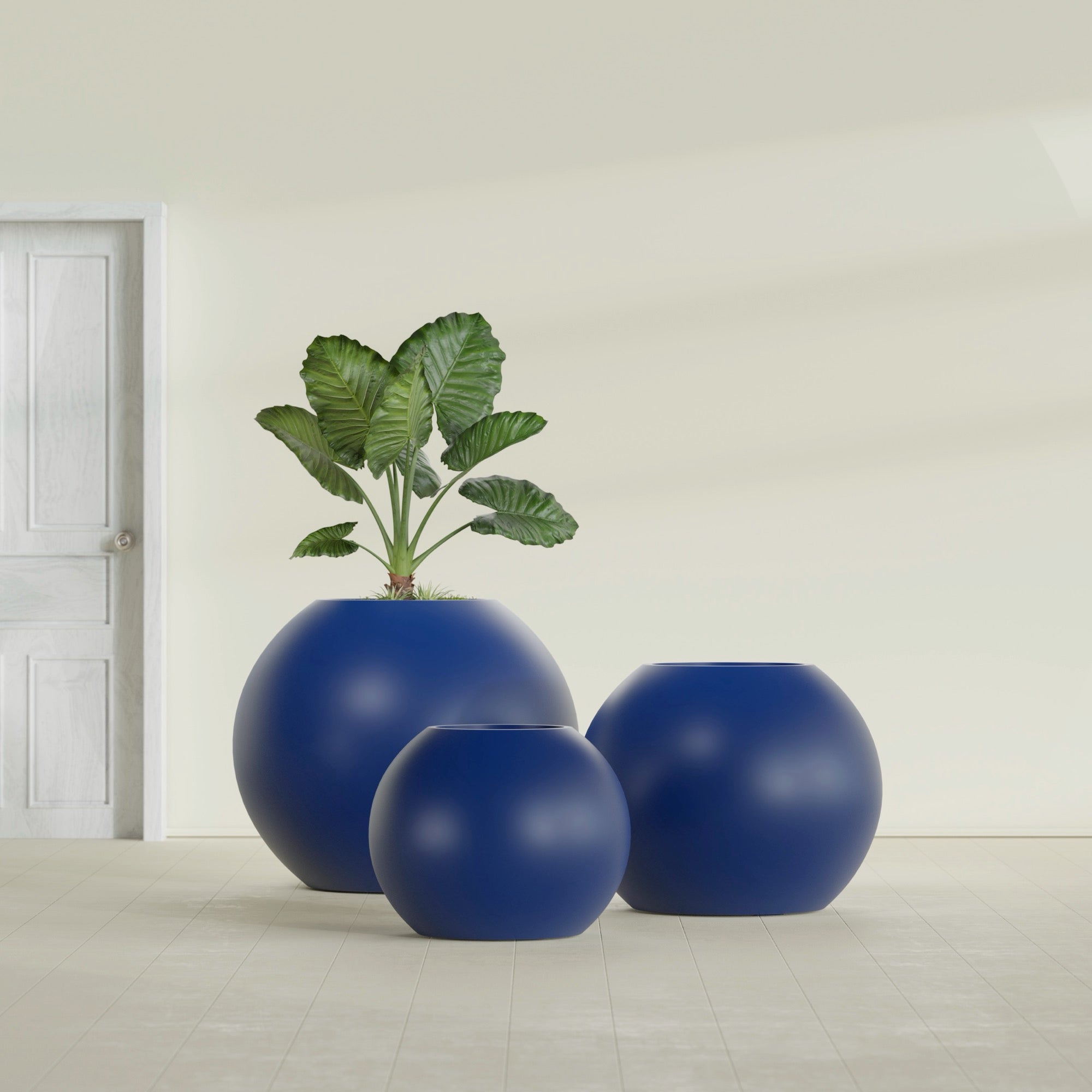 Globe Large Sphere Fiberglass Planter - 30 in x 30 in x 24 in - Matte Cobalt Blue - Matte Cobalt Blue,30 in x 30 in x 24 in