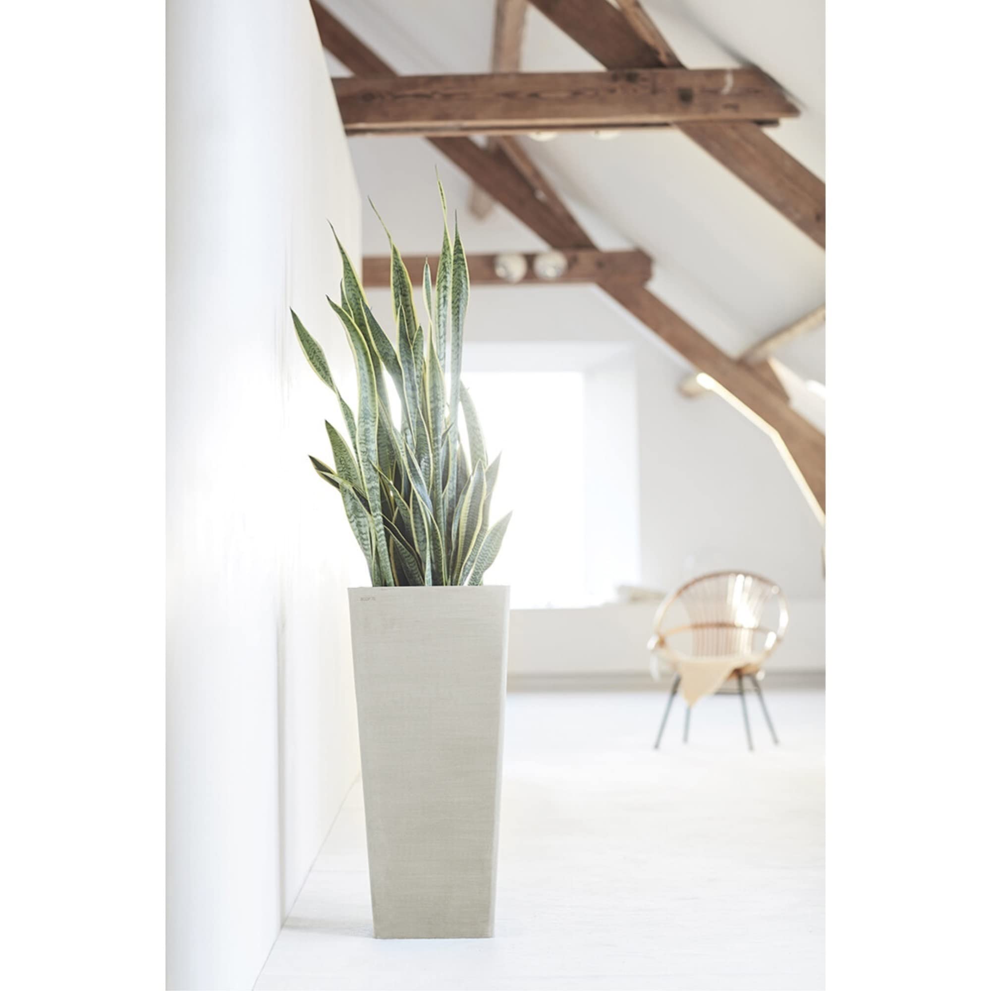 Rotterdam Medium Tall Square Planter - 12.6 in x 12.6 in x 27.5 in - White Grey - White Grey,12.5 in x 12.5 in x 27.5 in,Planter Only