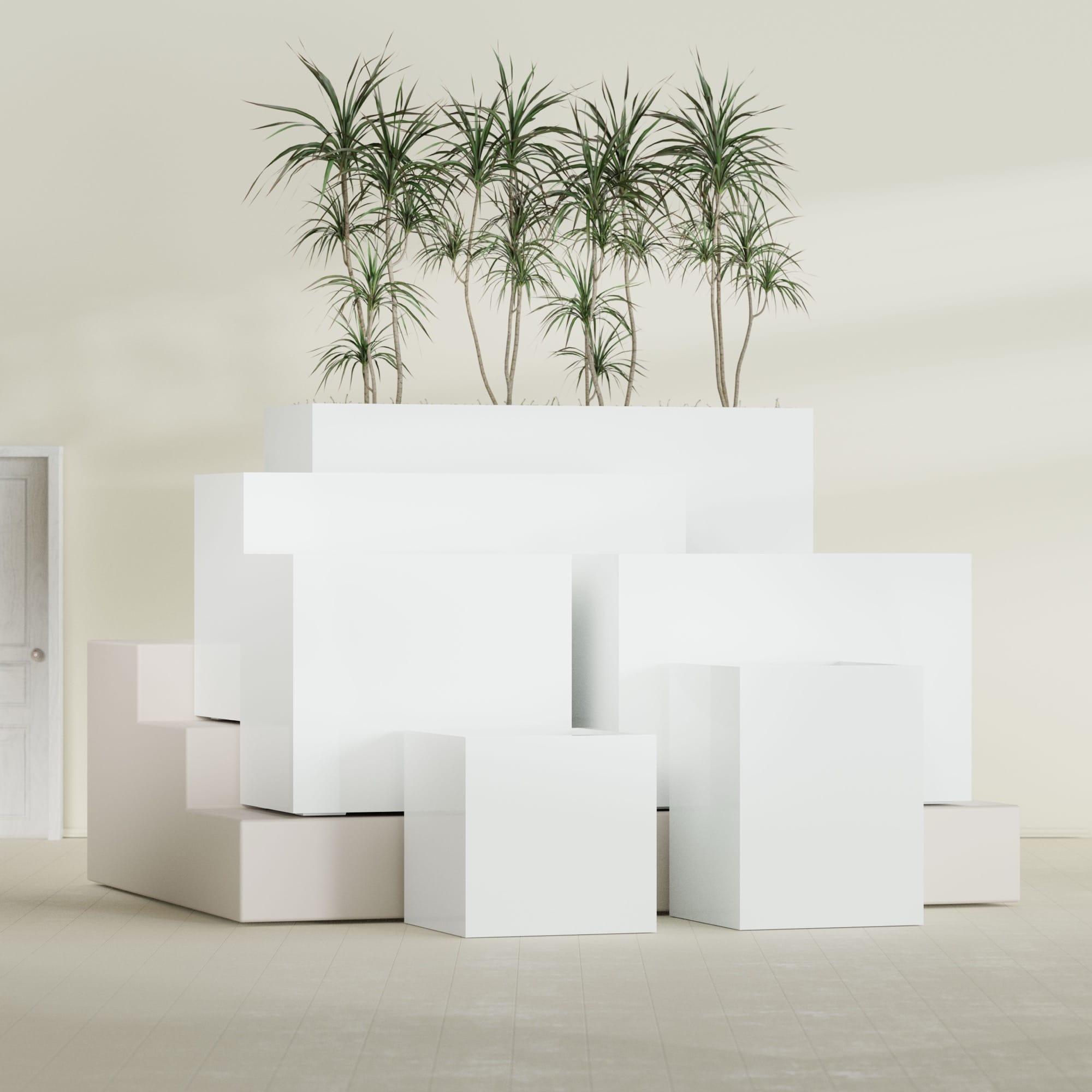 Brisbane Large Rectangle Fiberglass Planter - 36 in x 24 in x 32 in - Matte White - Matte White,36 in x 24 in x 32 in