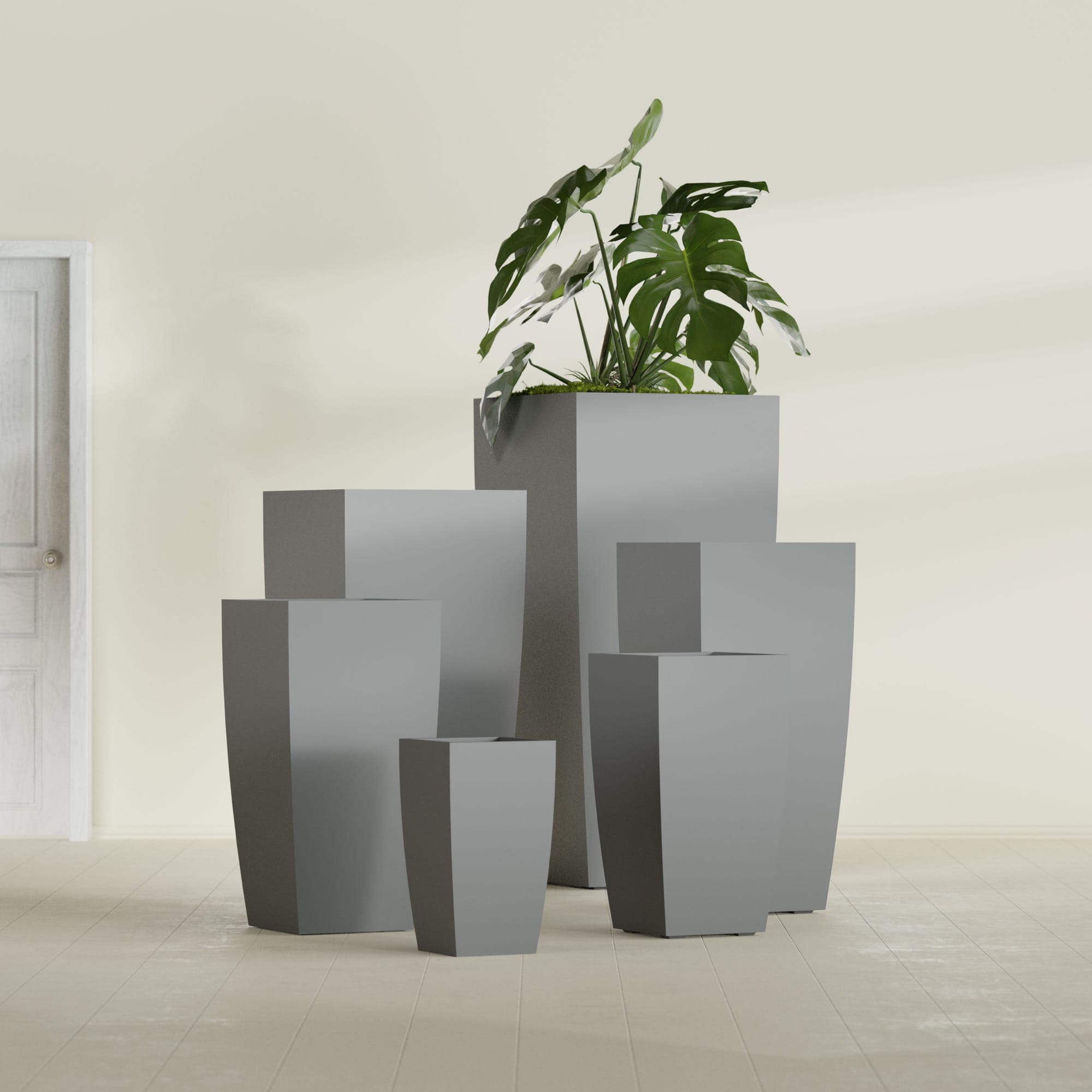 Toulan Medium Tall Tapered Square Fiberglass Planter - 12 in x 12 in x 22 in - Metallic Gunmetal - Metallic Gunmetal,12 in x 12 in x 22 in